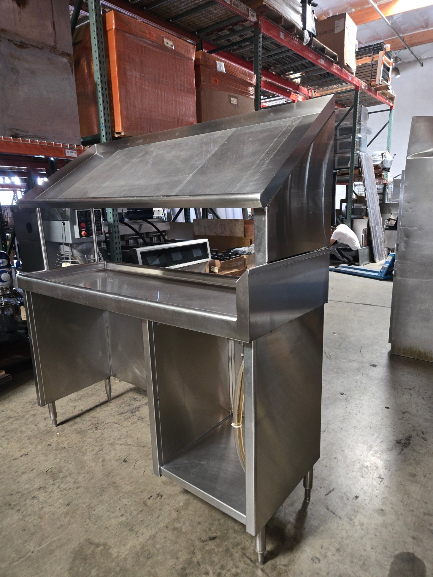 Commercial Utility Dishwashing Station 7230 Work Table, Stainless Steel, With Overhead Shelf Integrated Utility Compartment