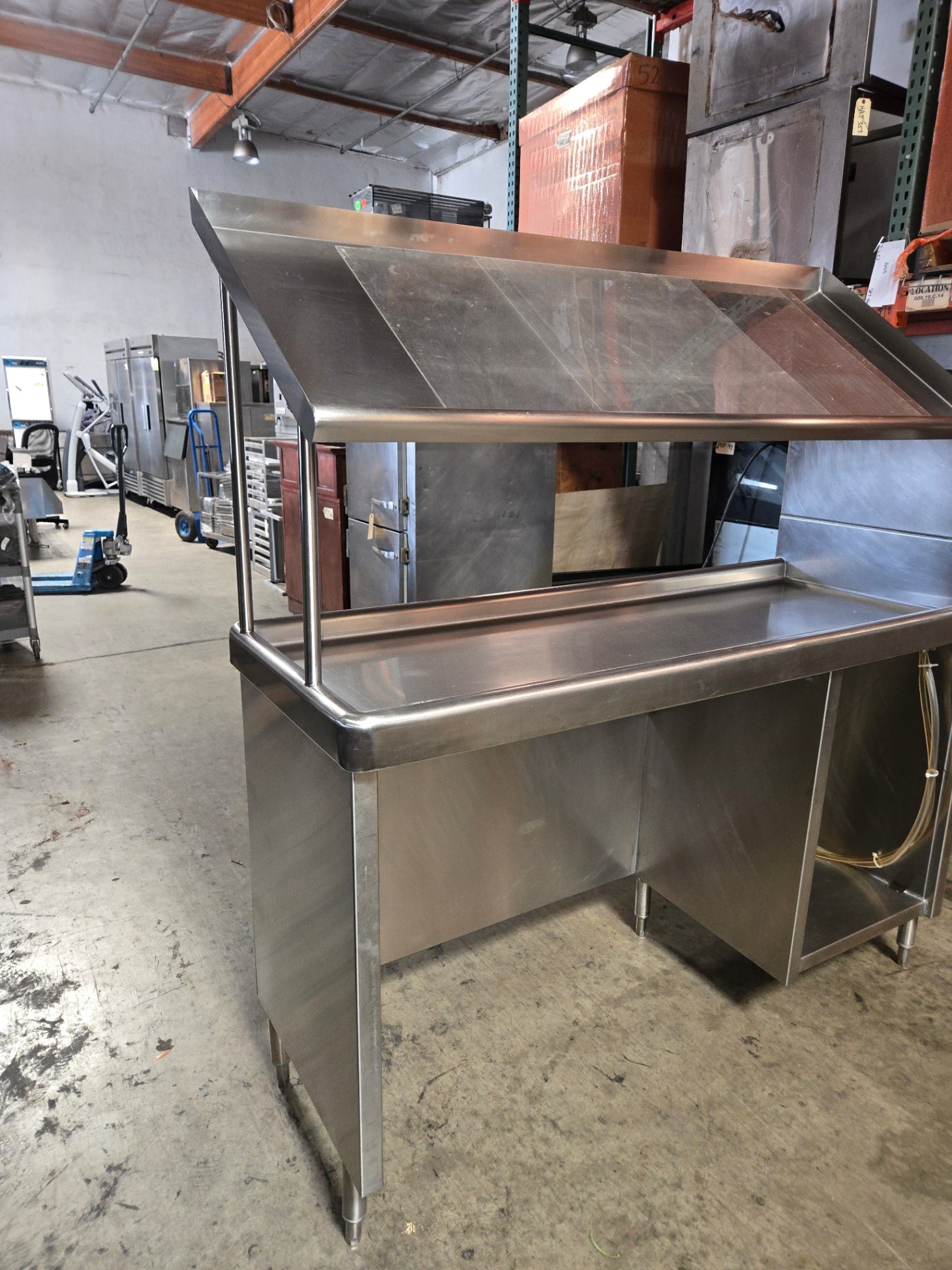 Commercial Utility Dishwashing Station 7230 Work Table, Stainless Steel, With Overhead Shelf Integrated Utility Compartment