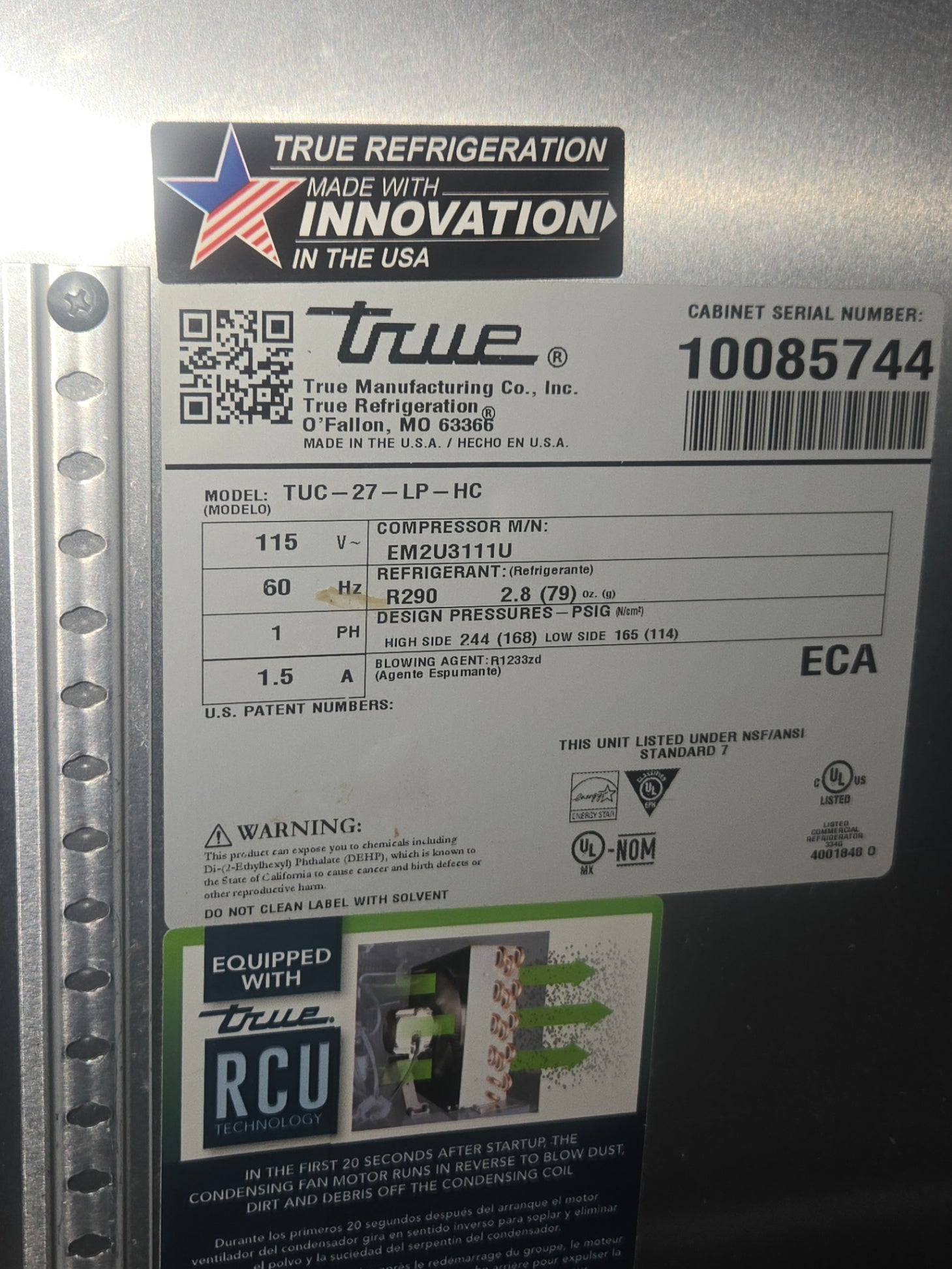 True TUC-27 Refrigerator, Under Counter Recessed Handle Stainless Steel