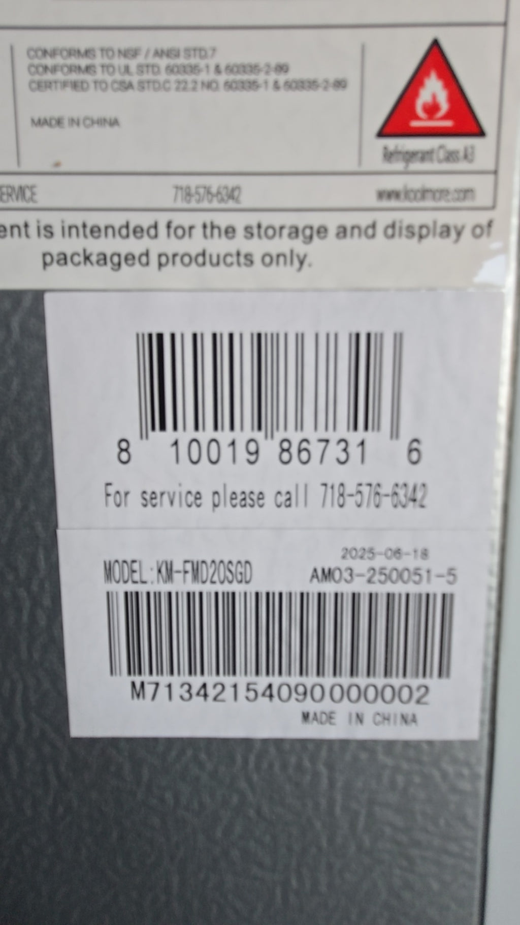 KoolMore KM-FMD20SGD Refrigerator, Upright Glass Door Display Wire Shelves