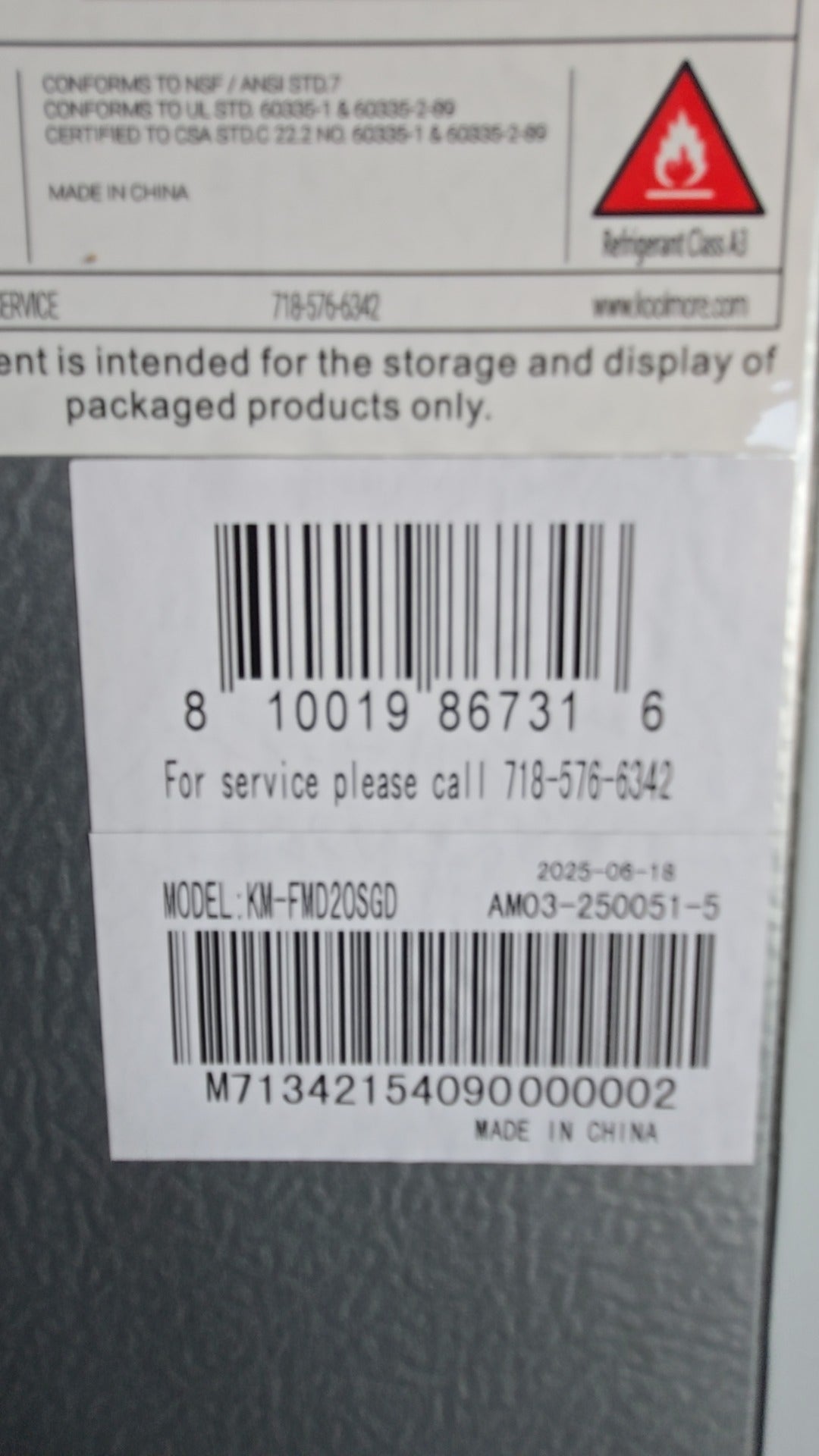 KoolMore KM-FMD20SGD Refrigerator, Upright Glass Door Display Wire Shelves