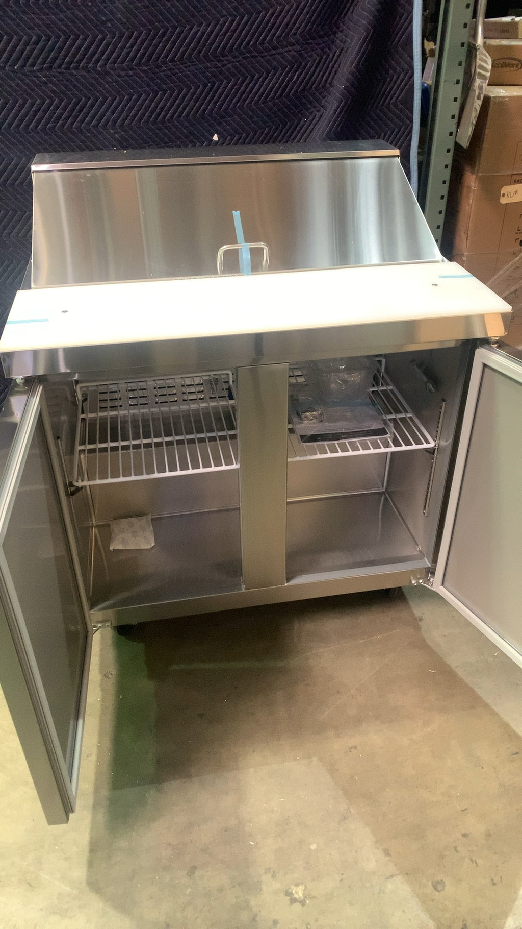 KoolMore KM-PTR36-2D Refrigerated Pizza/Sandwich Prep Table, Two Door Stainless Steel Casters Cutting Board