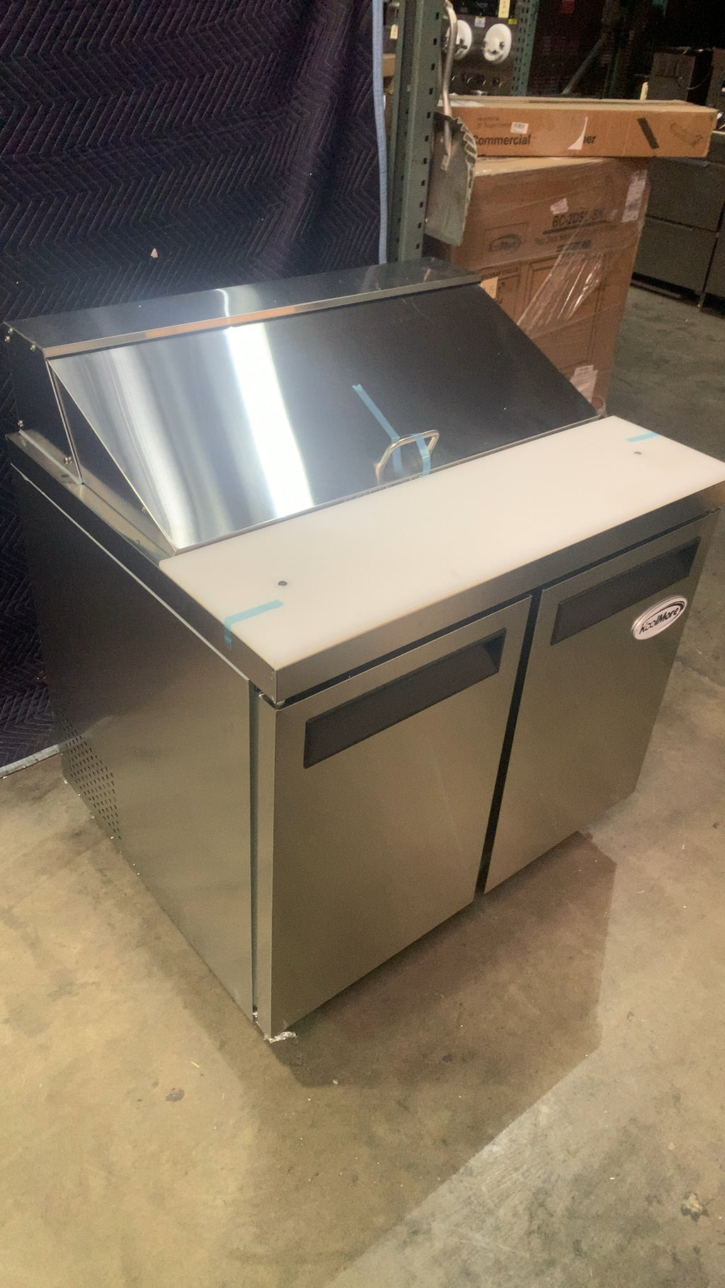 KoolMore KM-PTR36-2D Refrigerated Pizza/Sandwich Prep Table, Two Door Stainless Steel Casters Cutting Board