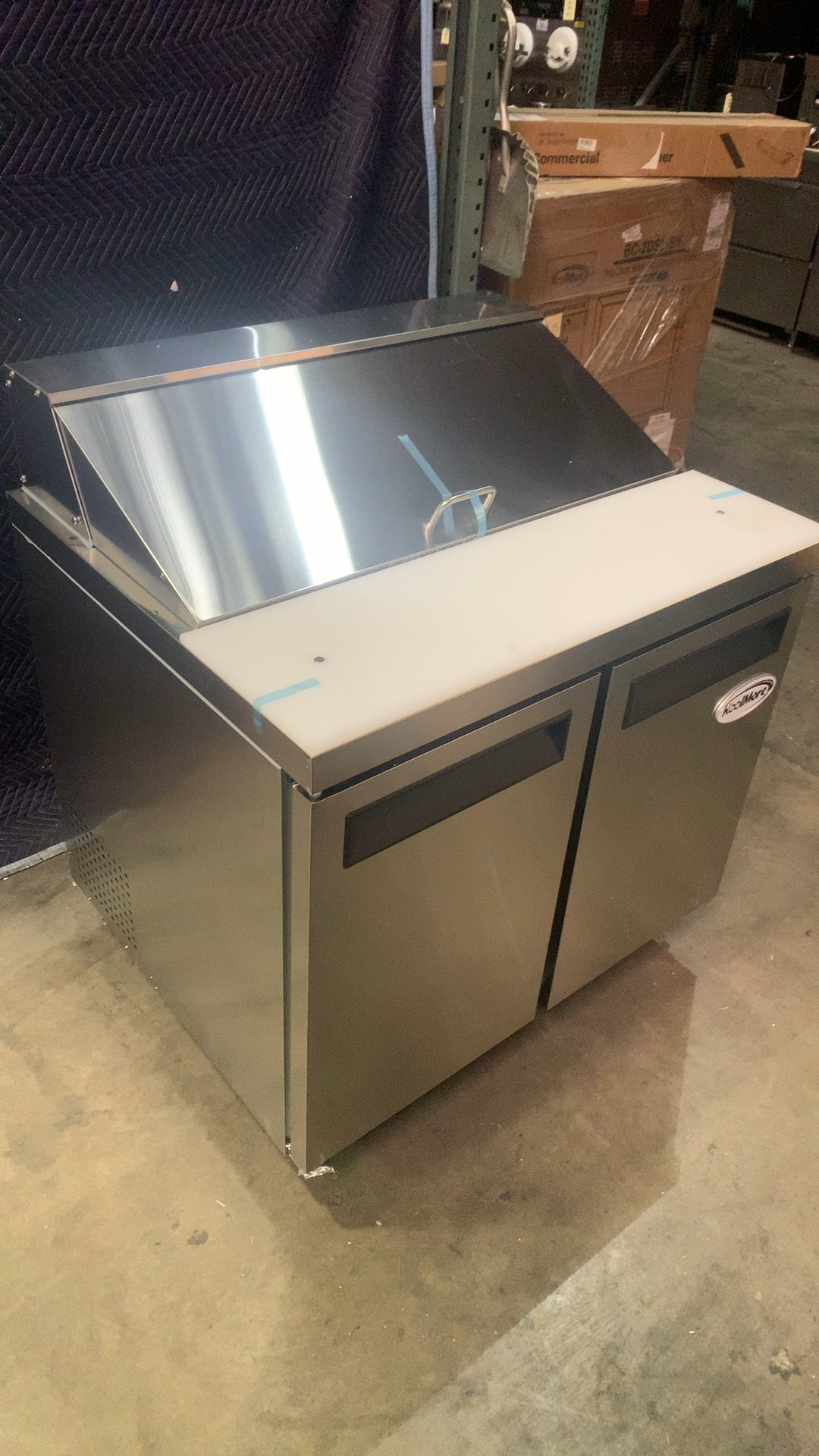 KoolMore KM-PTR36-2D Refrigerated Pizza/Sandwich Prep Table, Two Door Stainless Steel Casters Cutting Board