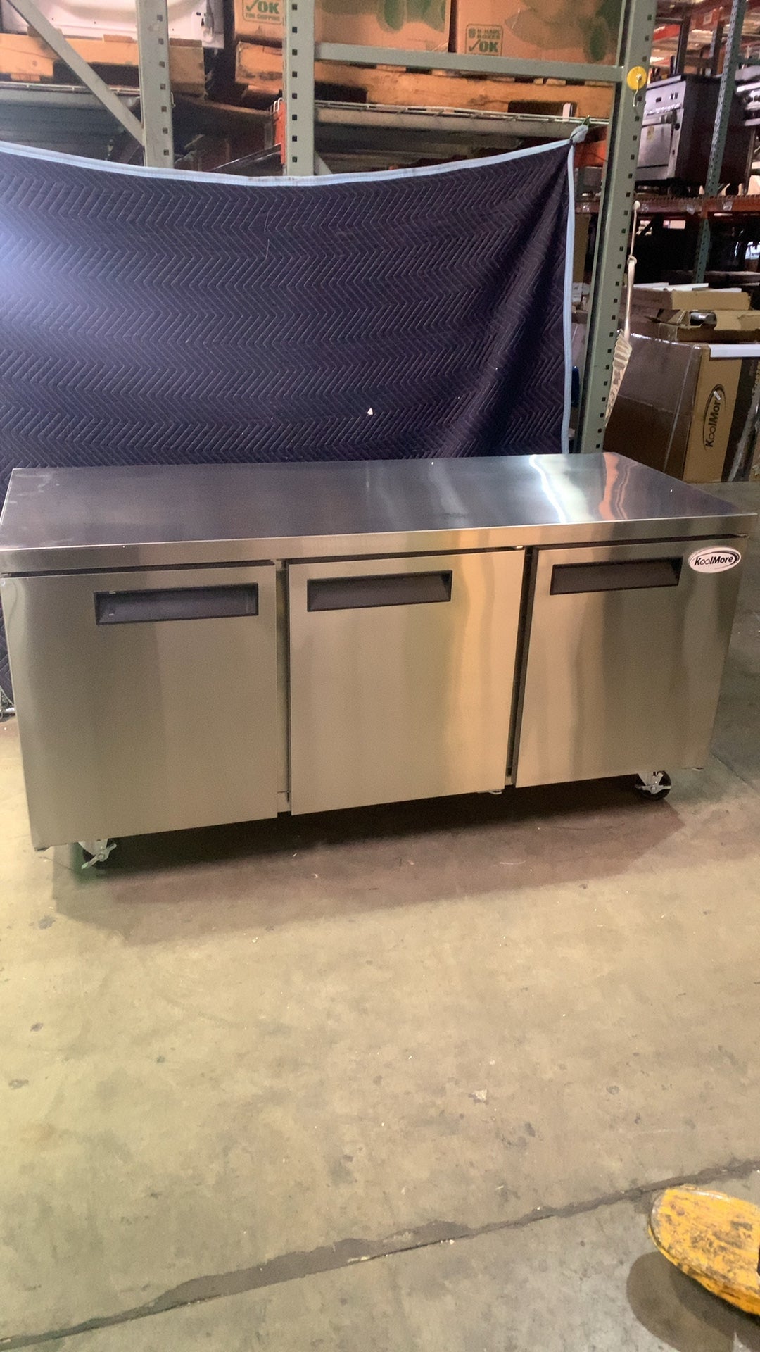 KoolMore KM-UCR 3DSS Refrigerator, Under Counter 3 Stainless Steel Doors Casters