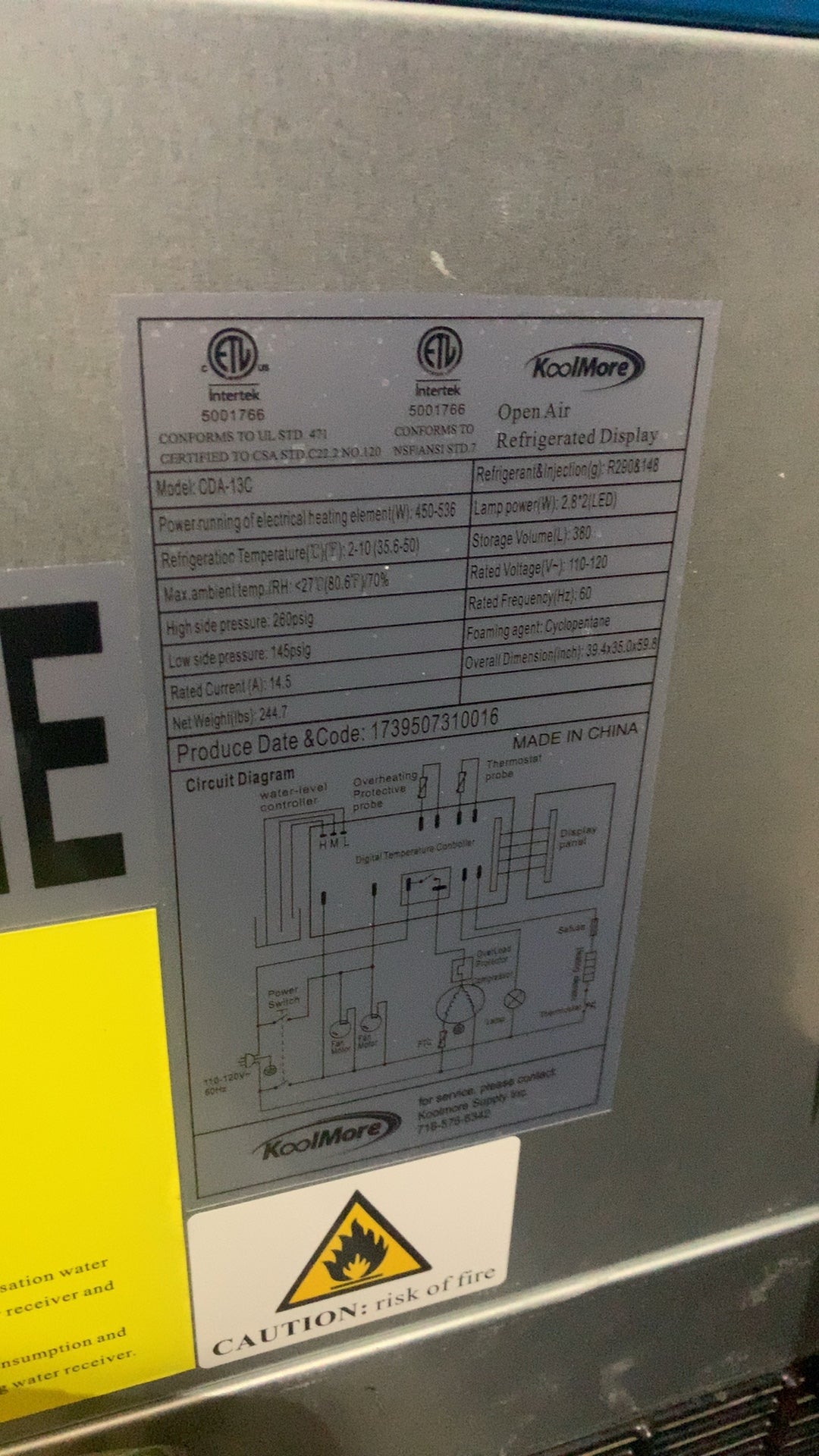 KoolMore CDA-13C Refrigerated Display, Open Air 39.4 Inch Width, 35.0 Inch Depth, 59.6 Inch Height, 110-120V