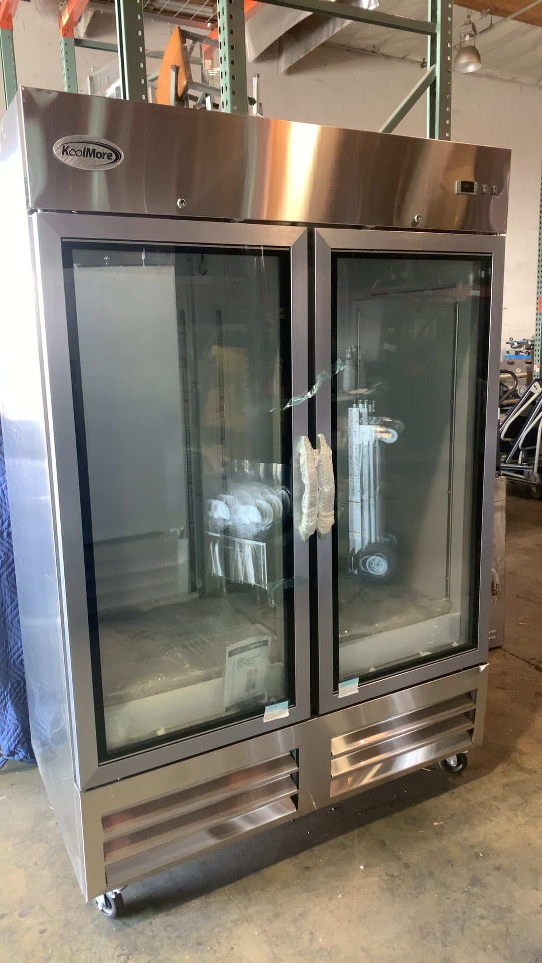 KoolMore KM-RIC-2DGD Refrigerator, Merchandiser 2 Glass Doors, Stainless Steel Exterior, Digital Temperature Control, On Casters