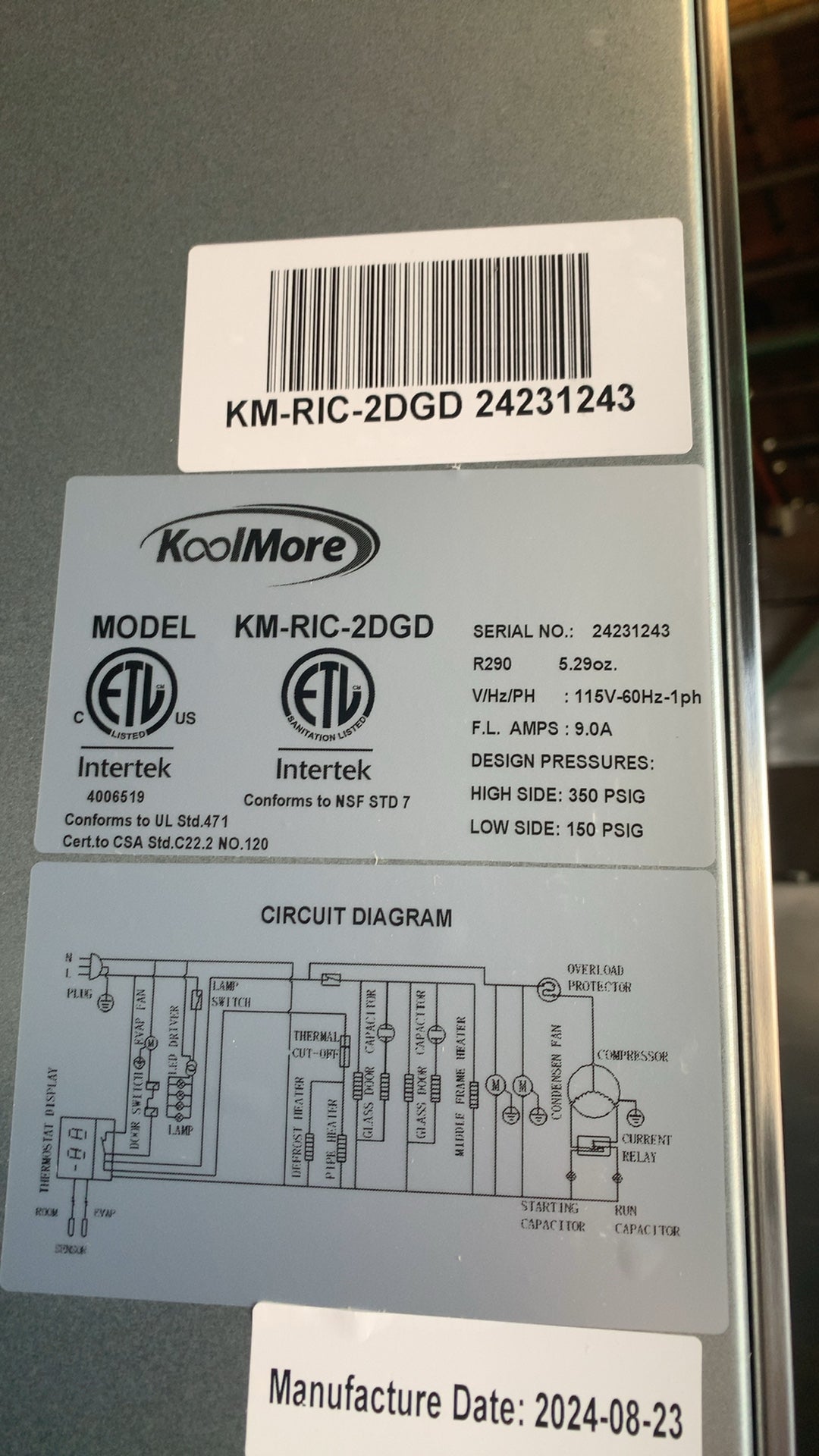 KoolMore KM-RIC-2DGD Refrigerator, Merchandiser 2 Glass Doors, Stainless Steel Exterior, Digital Temperature Control, On Casters