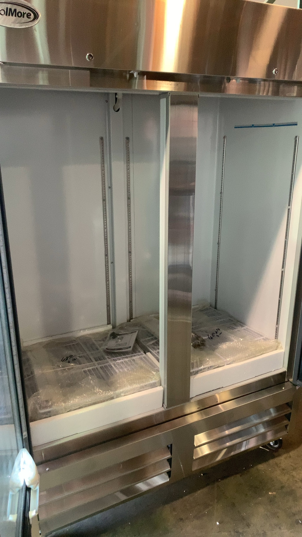 KoolMore KM-RIC-2DGD Refrigerator, Merchandiser 2 Glass Doors, Stainless Steel Exterior, Digital Temperature Control, On Casters