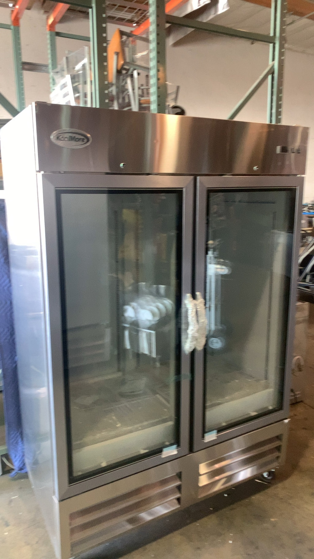 KoolMore KM-RIC-2DGD Refrigerator, Merchandiser 2 Glass Doors, Stainless Steel Exterior, Digital Temperature Control, On Casters
