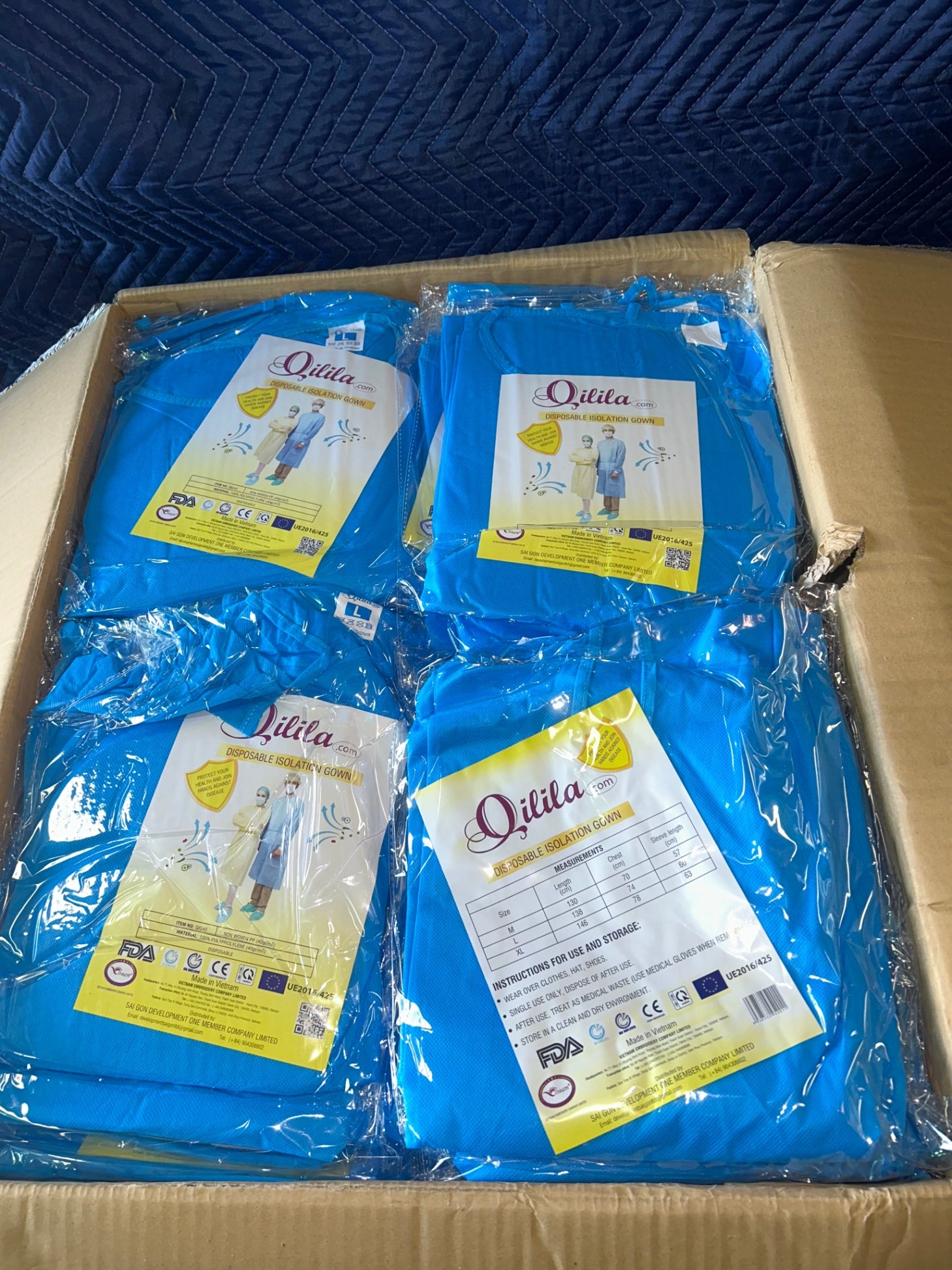 Blue Qilila Disposable Isolation Gown - Large - Lot of 100