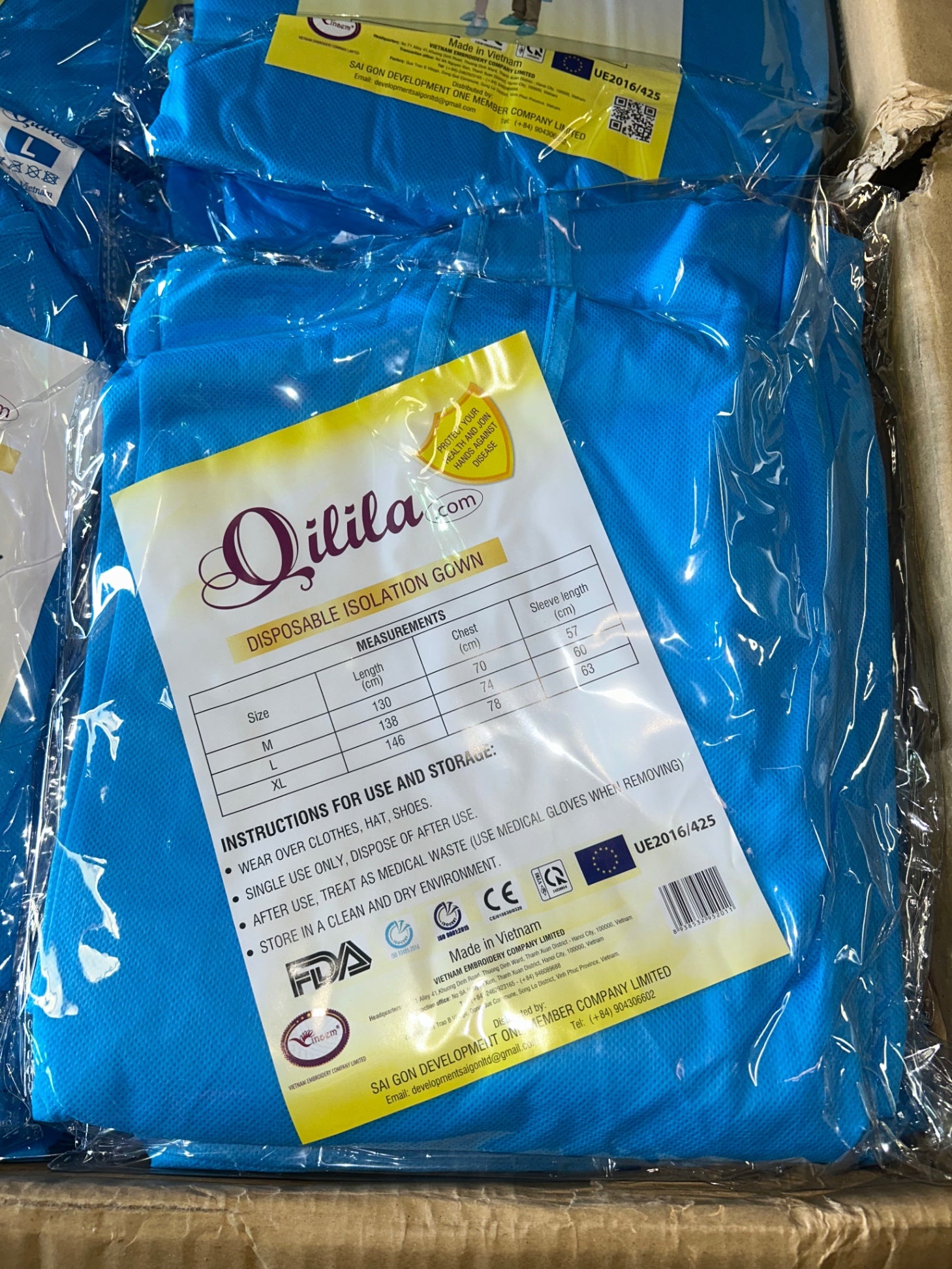 Blue Qilila Disposable Isolation Gown - Large - Lot of 100