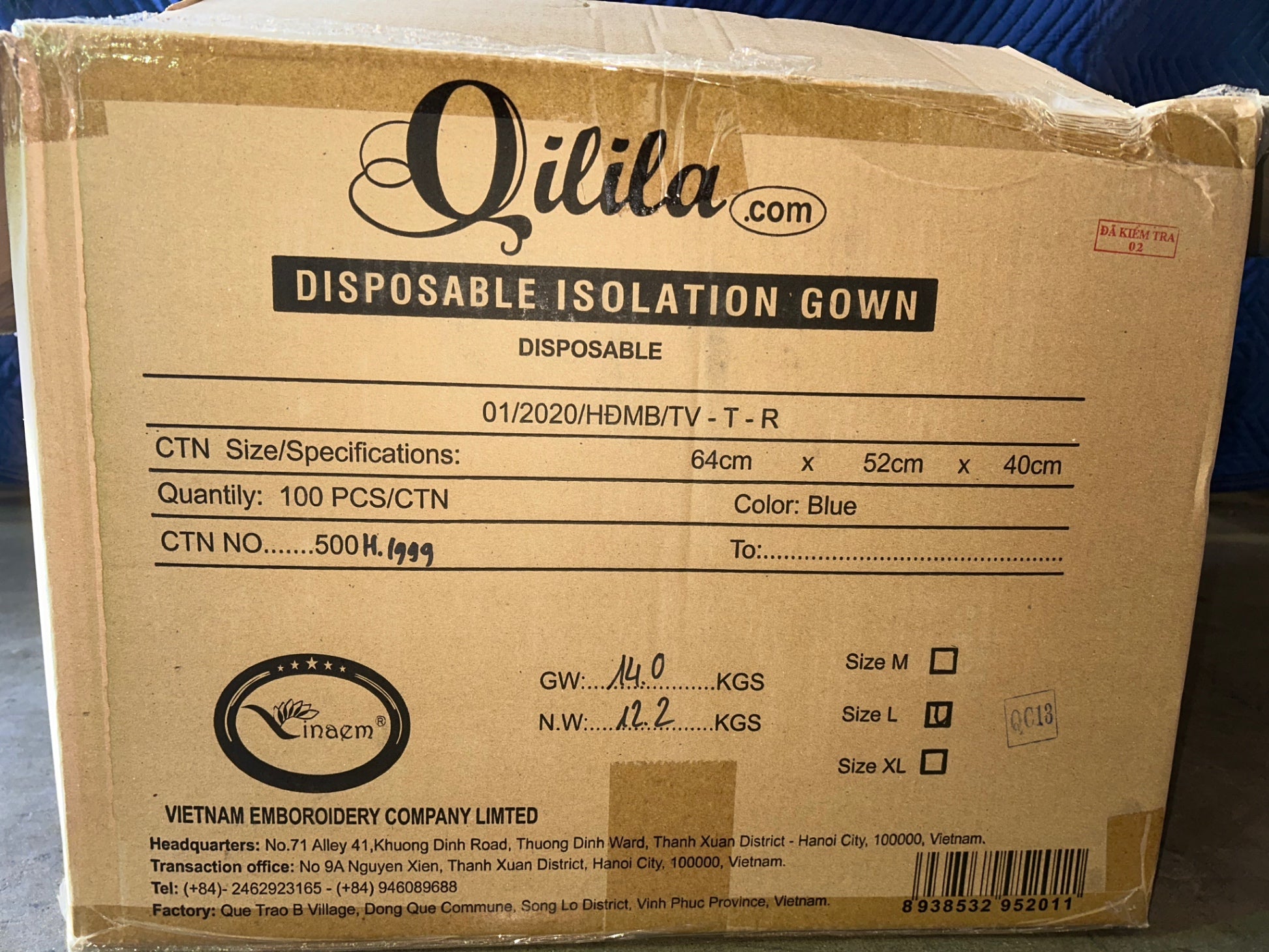 Blue Qilila Disposable Isolation Gown - Large - Lot of 100