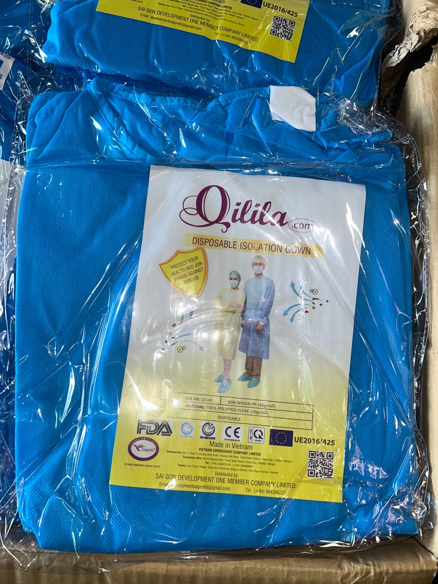 Blue Qilila Disposable Isolation Gown - Large - Lot of 100