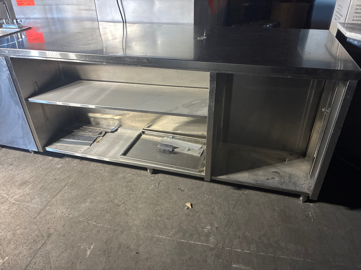 Island Workstation W/ 3 Sinks And Under Storage, 2 Faucets, 7 Solid Swing Doors, Stainless