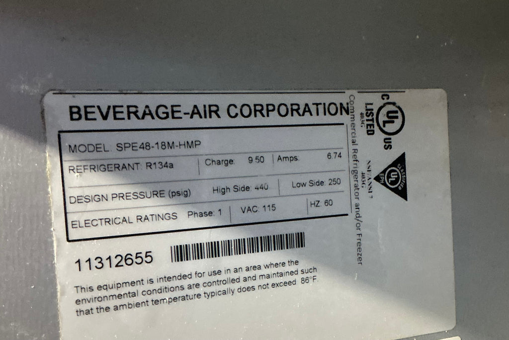 BEVERAGE-AIR CORPORATION SPE48-18M-HMP Refrigerated Prep Table, Mega Top 2-Door 115V Electrical R134a Refrigerant with Cutting Board