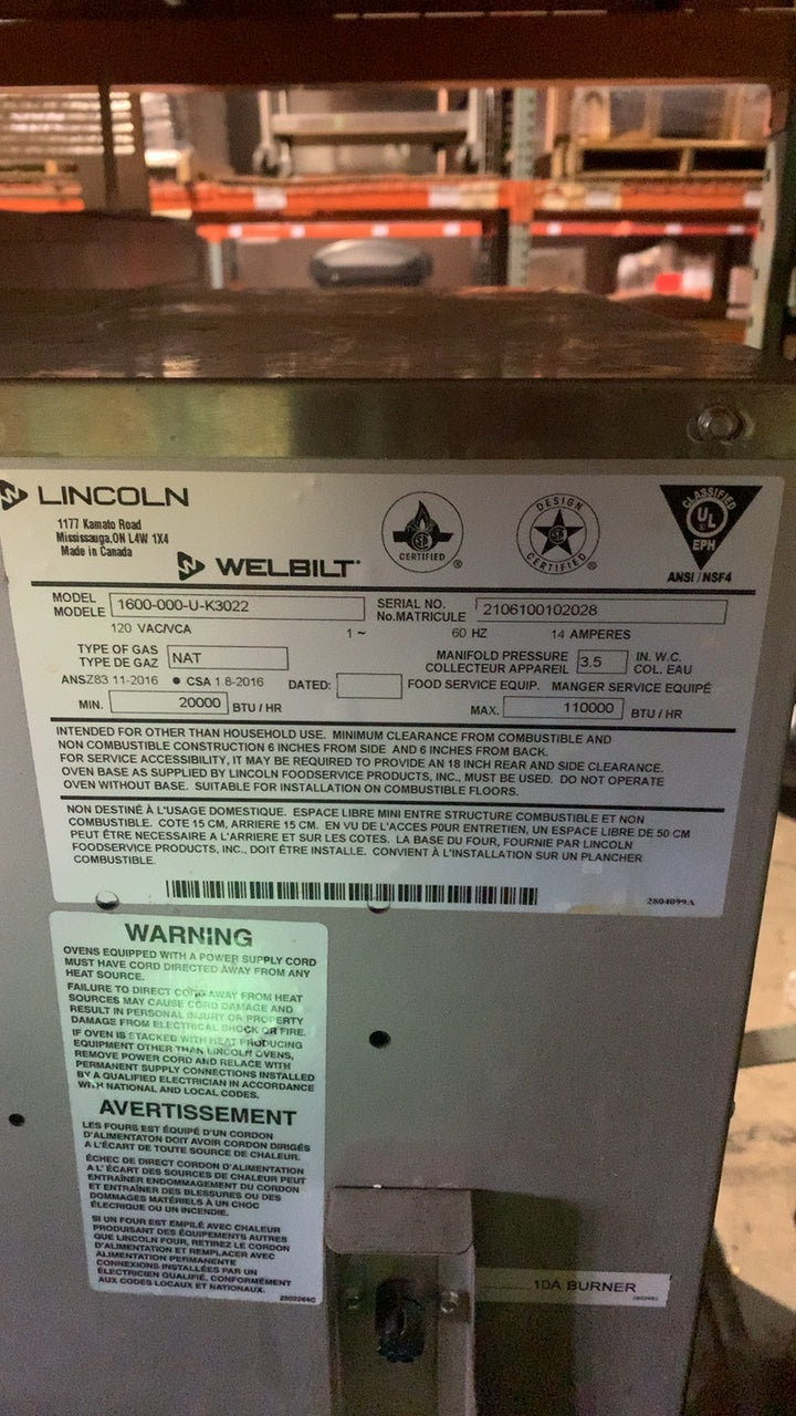 Lincoln 1600-000-U-K3022 Conveyor Oven, Double Deck Natural Gas Electric with Wheels