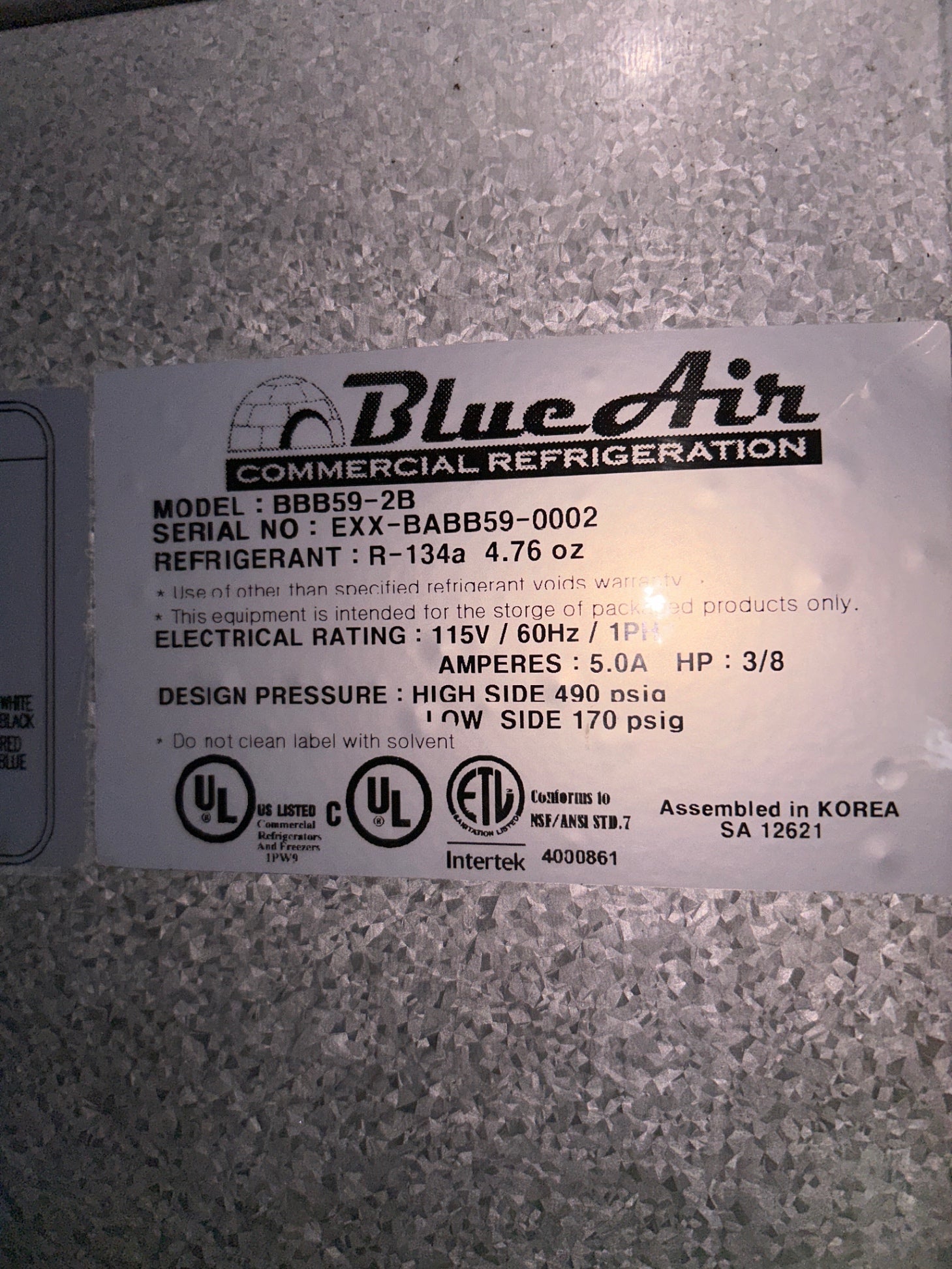 Blue Air Commercial Refrigeration BBB59-2B Two Door Back Bar Refrigerator