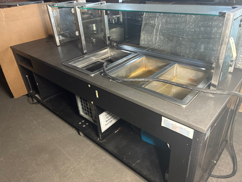 Partners By Design 01-02062528 Action Station, 2 Hot Wells, 1 Cold Well, Sneeze Guard W/ Register Station, Under Storage, Mobile