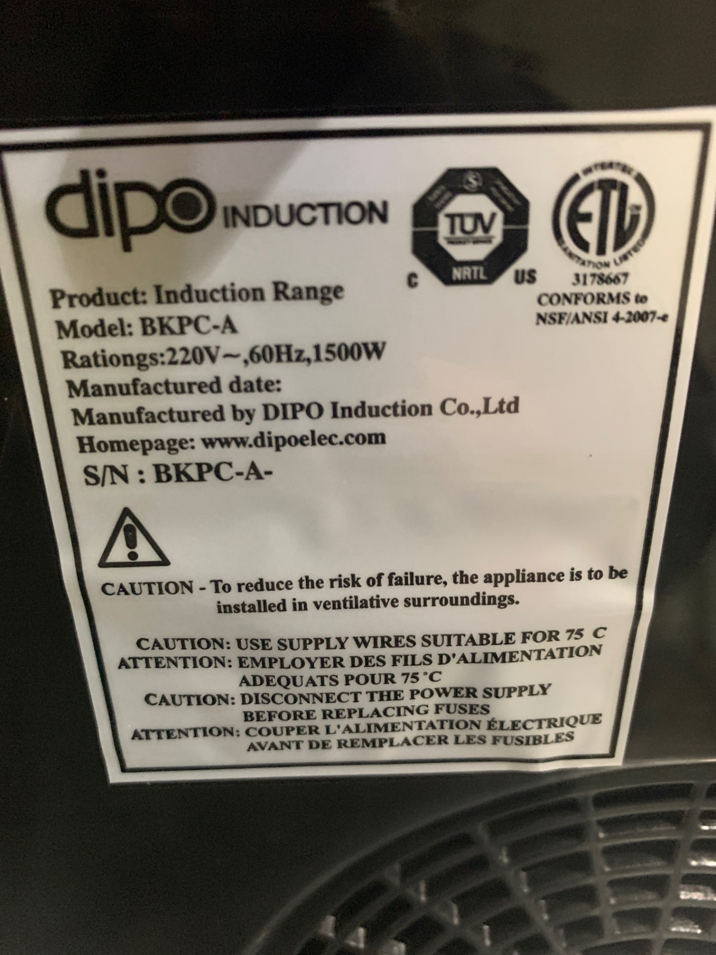 Dipo BKPC-A Drop In Induction Cooker W Separate Control