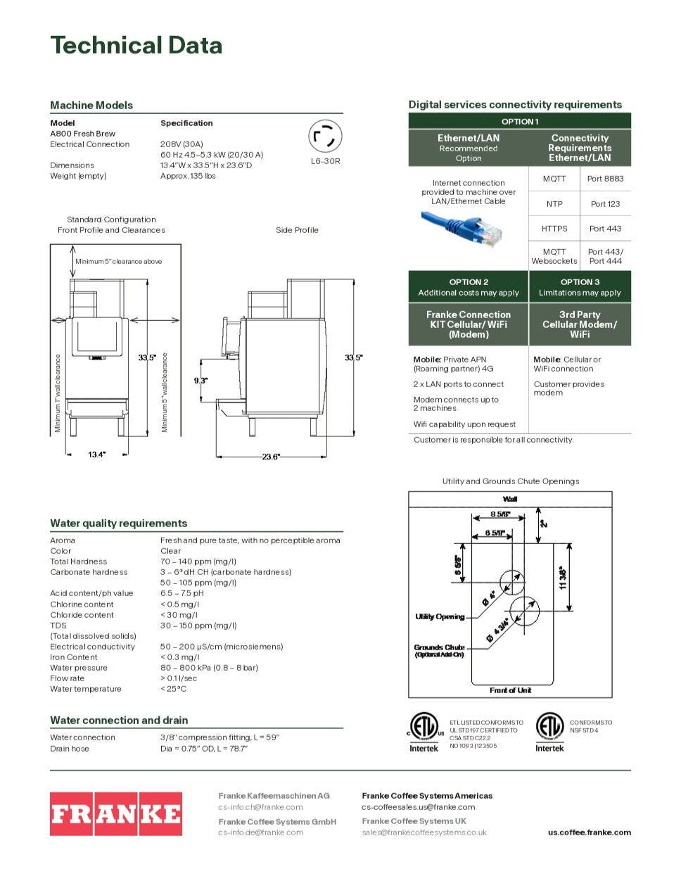 Franke A800 Fresh Brew Superautomatic Coffee Machine