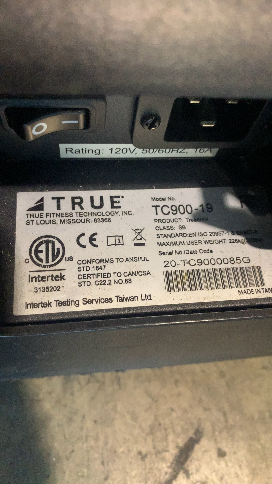TRUE TC900-19 Treadmill Digital Console, Handgrip Controls, Emergency Stop
