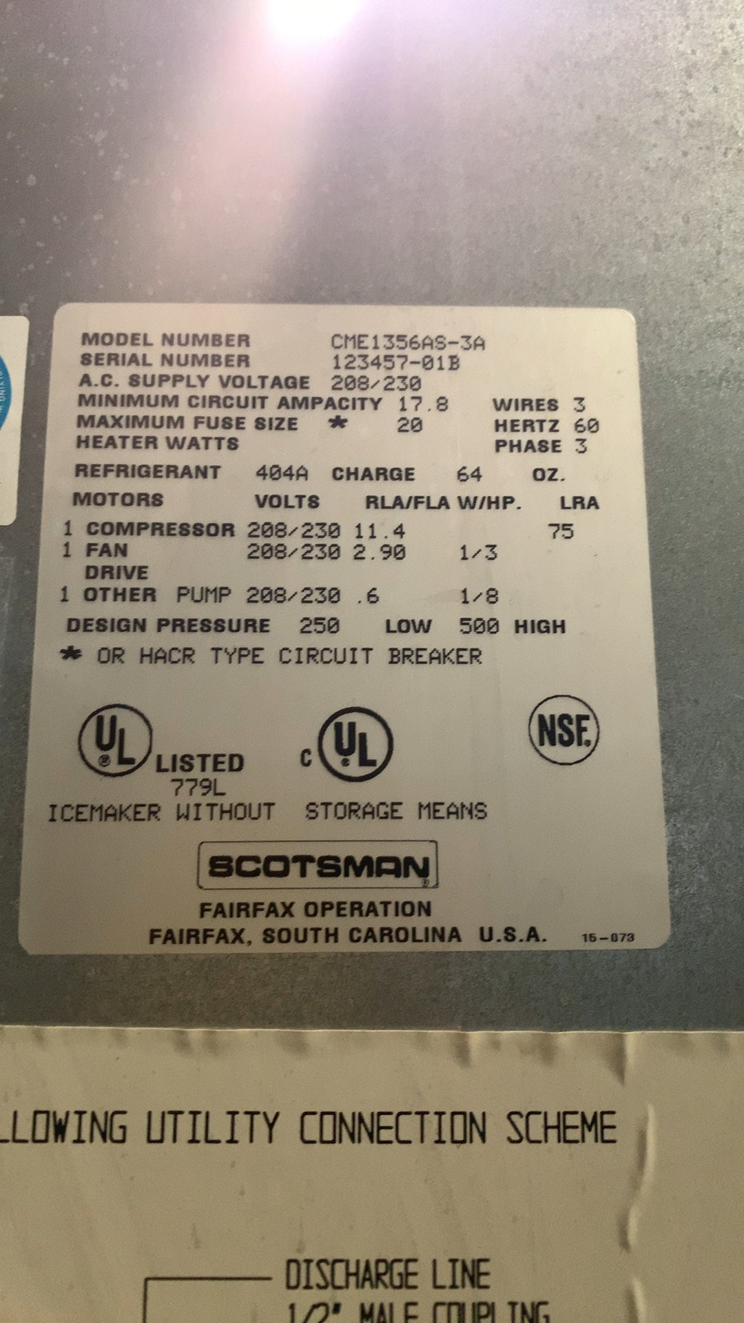 Scotsman CME1356AS-3A Modular Ice Maker Head, with BECA BUB-1-50-T170 Ice Storage Bin Air-Cooled 208/230V 3 Phase Stainless Steel Exterior