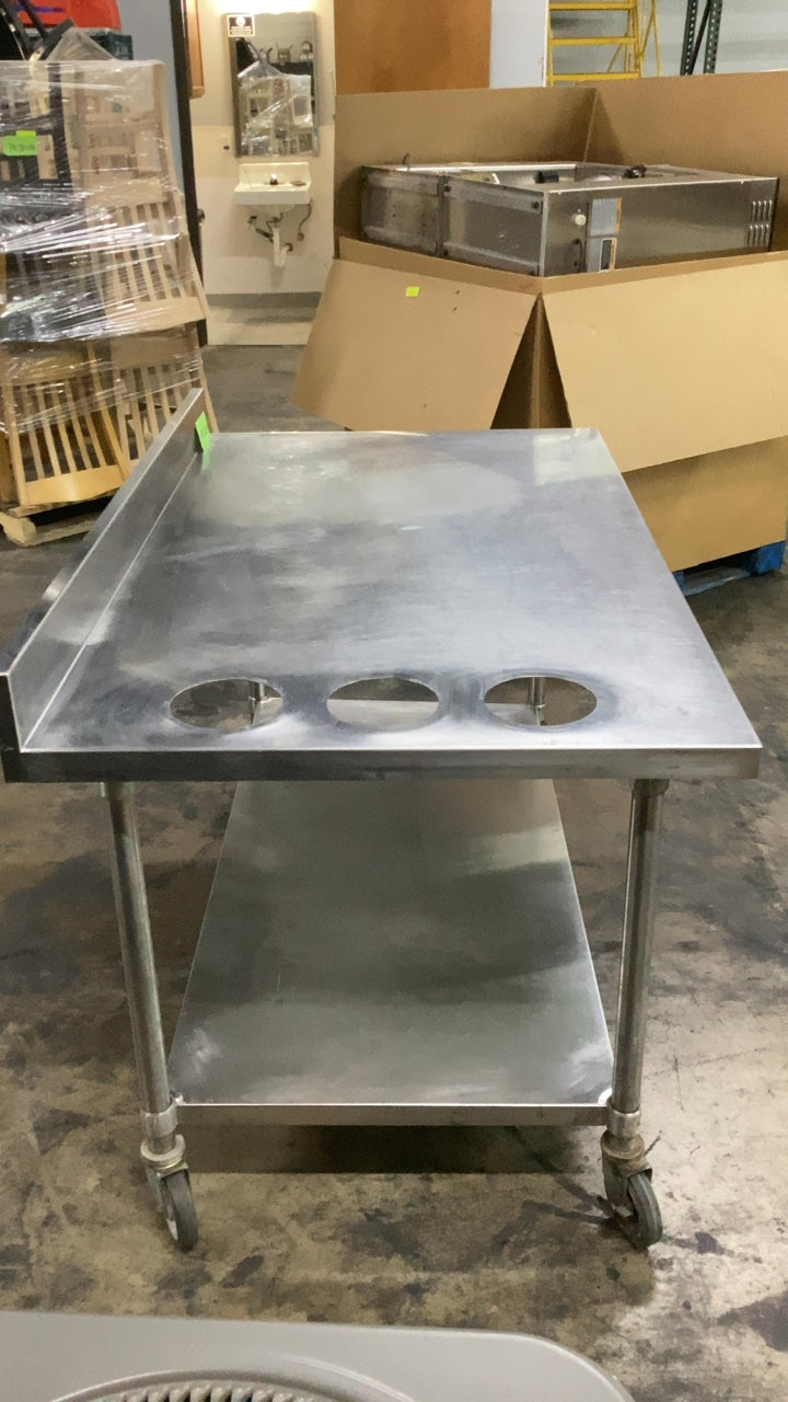 SWT-TW-6030C Prep Table, Mobile, Stainless Steel Three Circular Cutouts, Bottom Shelf