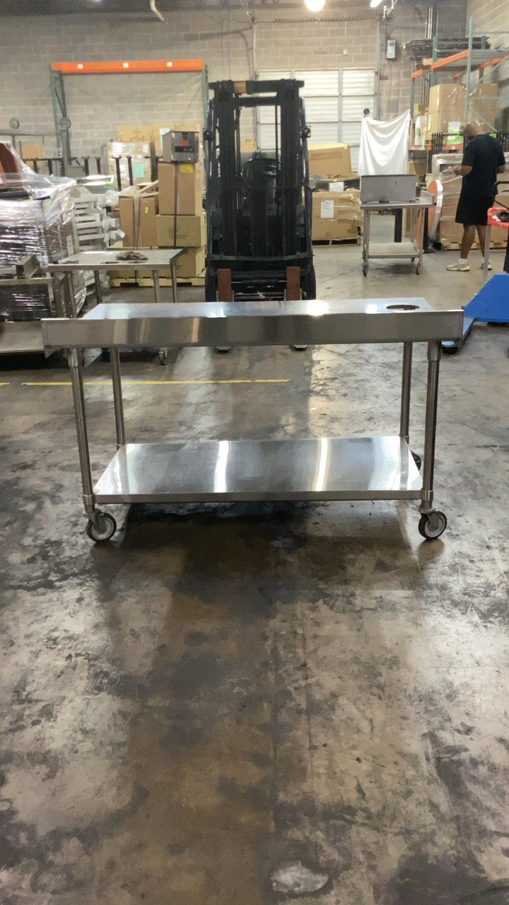 SWT-TW-6030C Prep Table, Mobile, Stainless Steel Three Circular Cutouts, Bottom Shelf