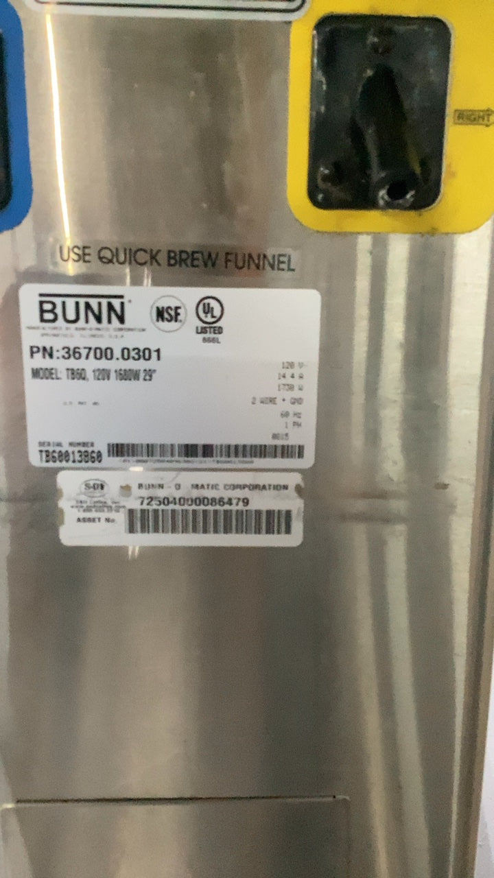 BUNN TB6Q Coffee Brewer 120V Electric, Stainless Steel Construction, Quick Brew Funnel Ready