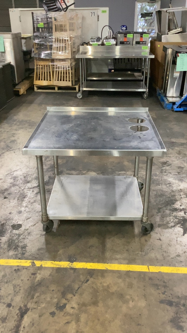 SS-WT-2C Work Table, Mobile 2 Top Cutouts Stainless Steel Construction