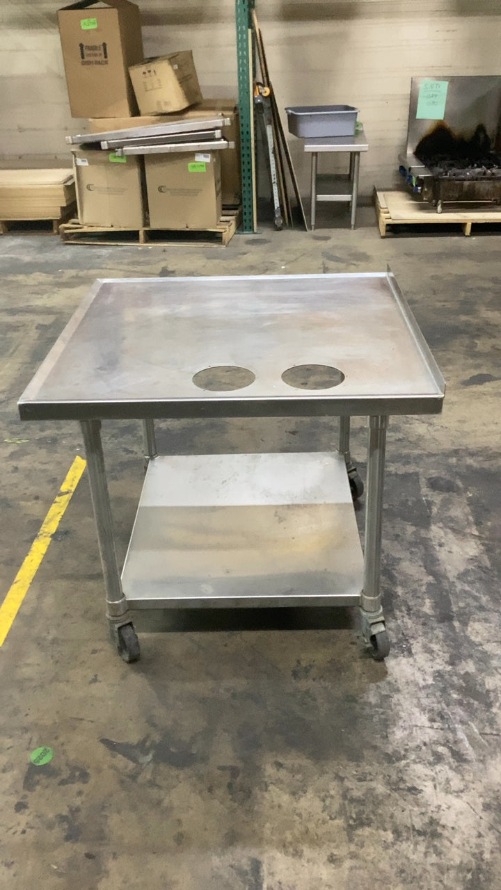 SS-WT-2C Work Table, Mobile 2 Top Cutouts Stainless Steel Construction