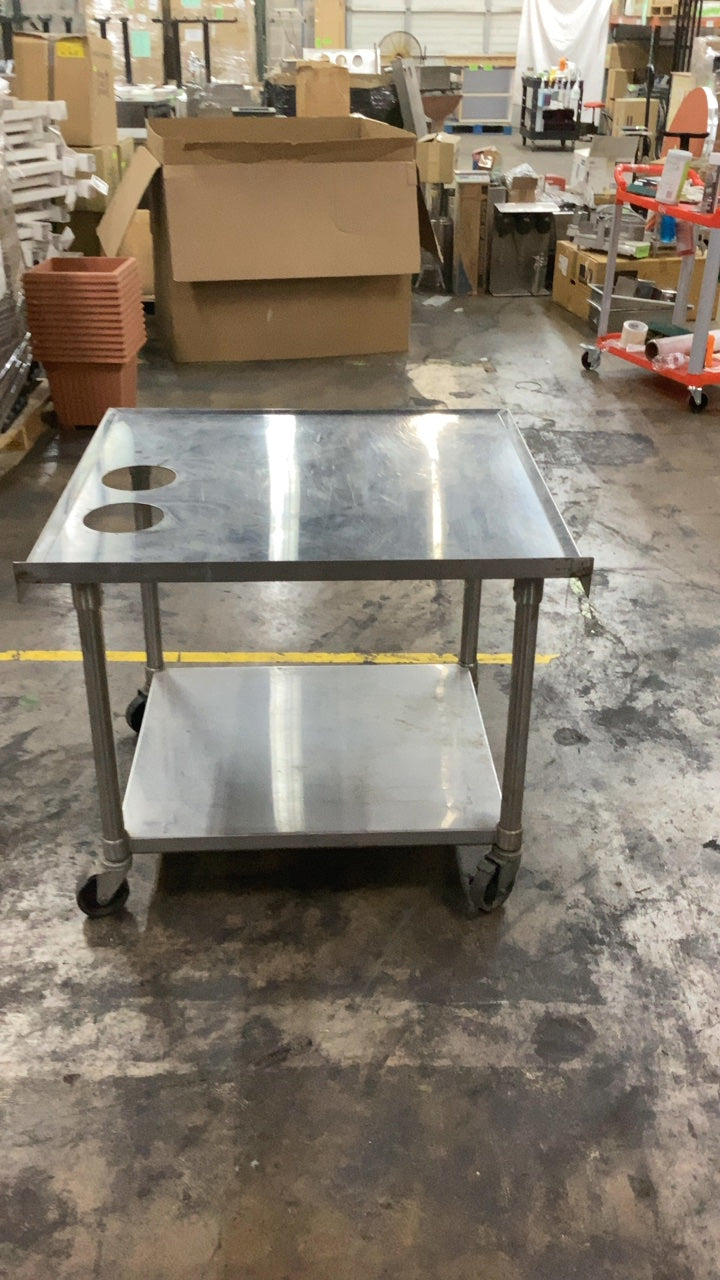 SS-WT-2C Work Table, Mobile 2 Top Cutouts Stainless Steel Construction