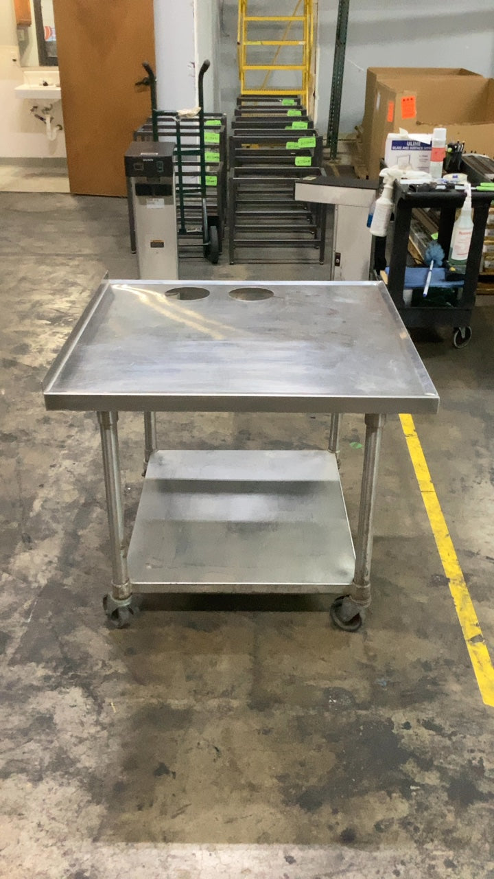 SS-WT-2C Work Table, Mobile 2 Top Cutouts Stainless Steel Construction