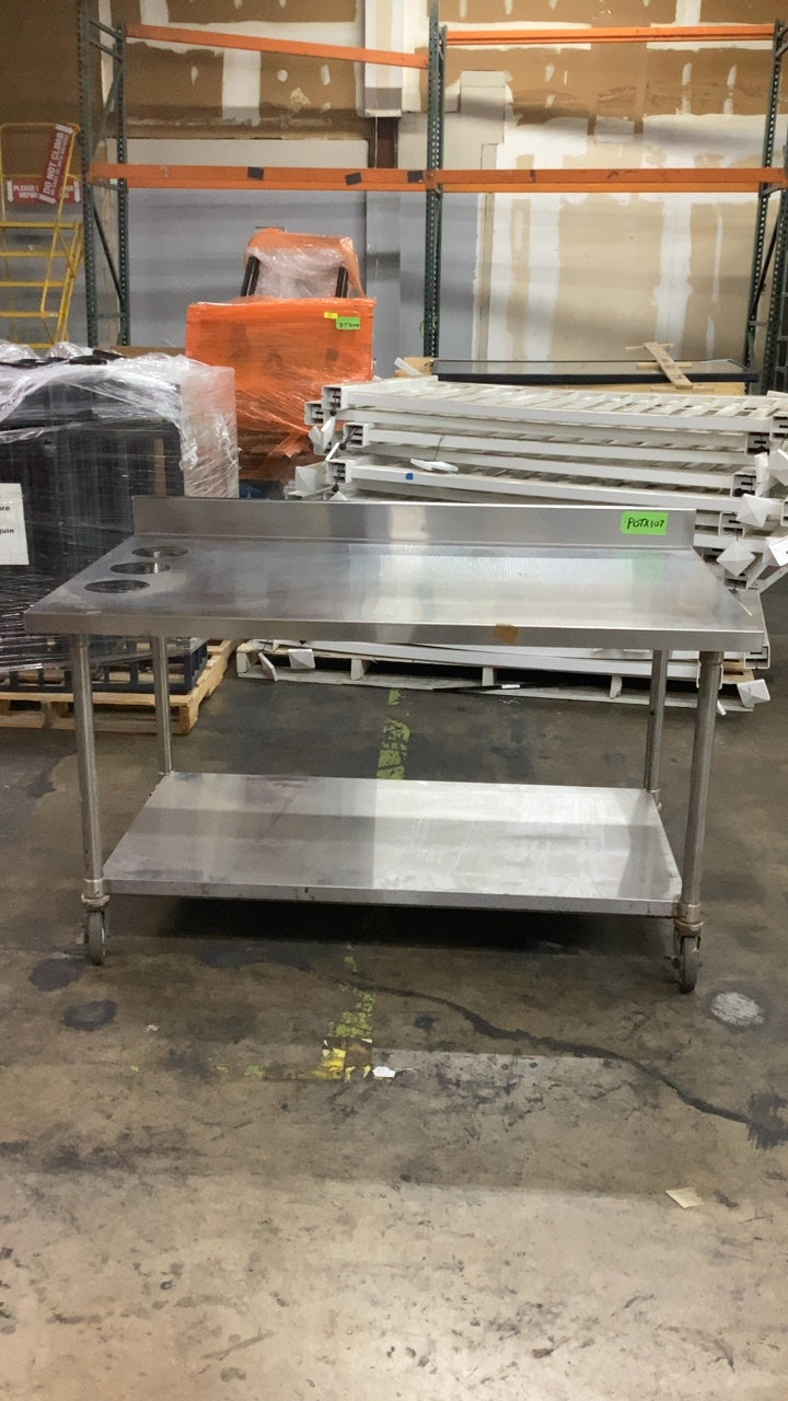 P3WC-6030 Work Table, Stainless Steel, Mobile with 3 Circular Drop-In Cutouts