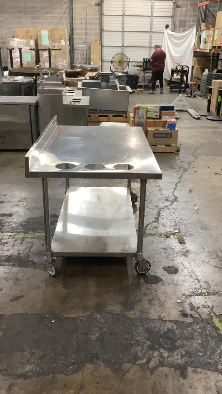 P3WC-6030 Work Table, Stainless Steel, Mobile with 3 Circular Drop-In Cutouts