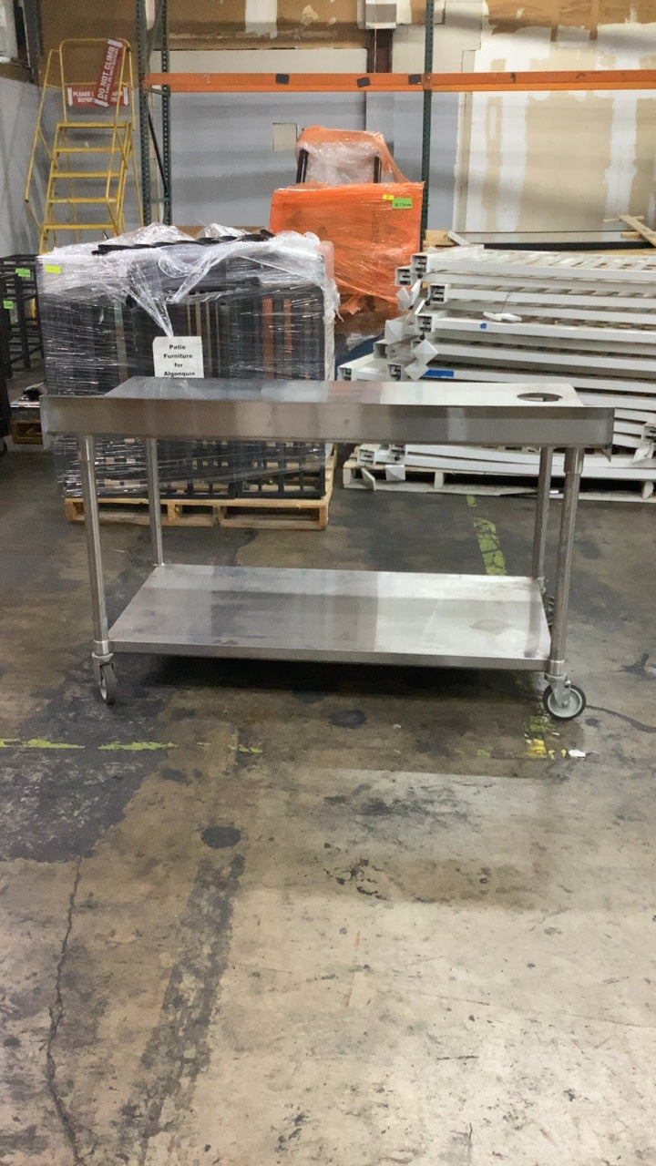 P3WC-6030 Work Table, Stainless Steel, Mobile with 3 Circular Drop-In Cutouts
