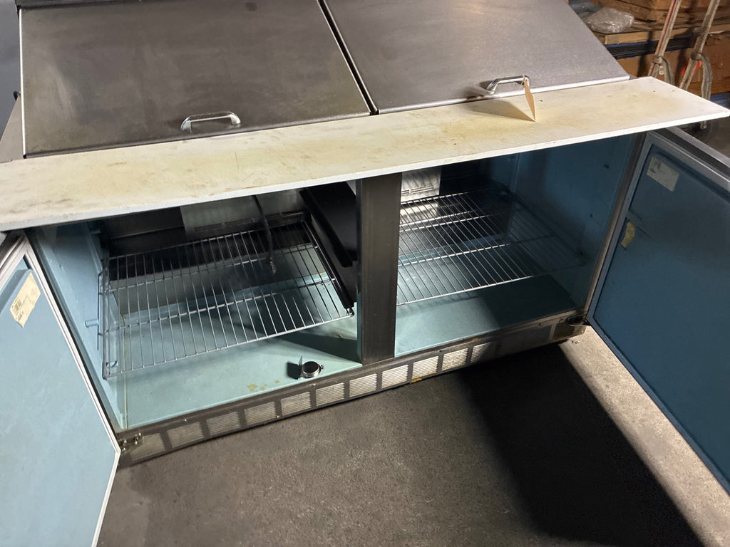Delfield Sandwich Prep Table, Refrigerated, 2 Solid Swing Doors, Mobile