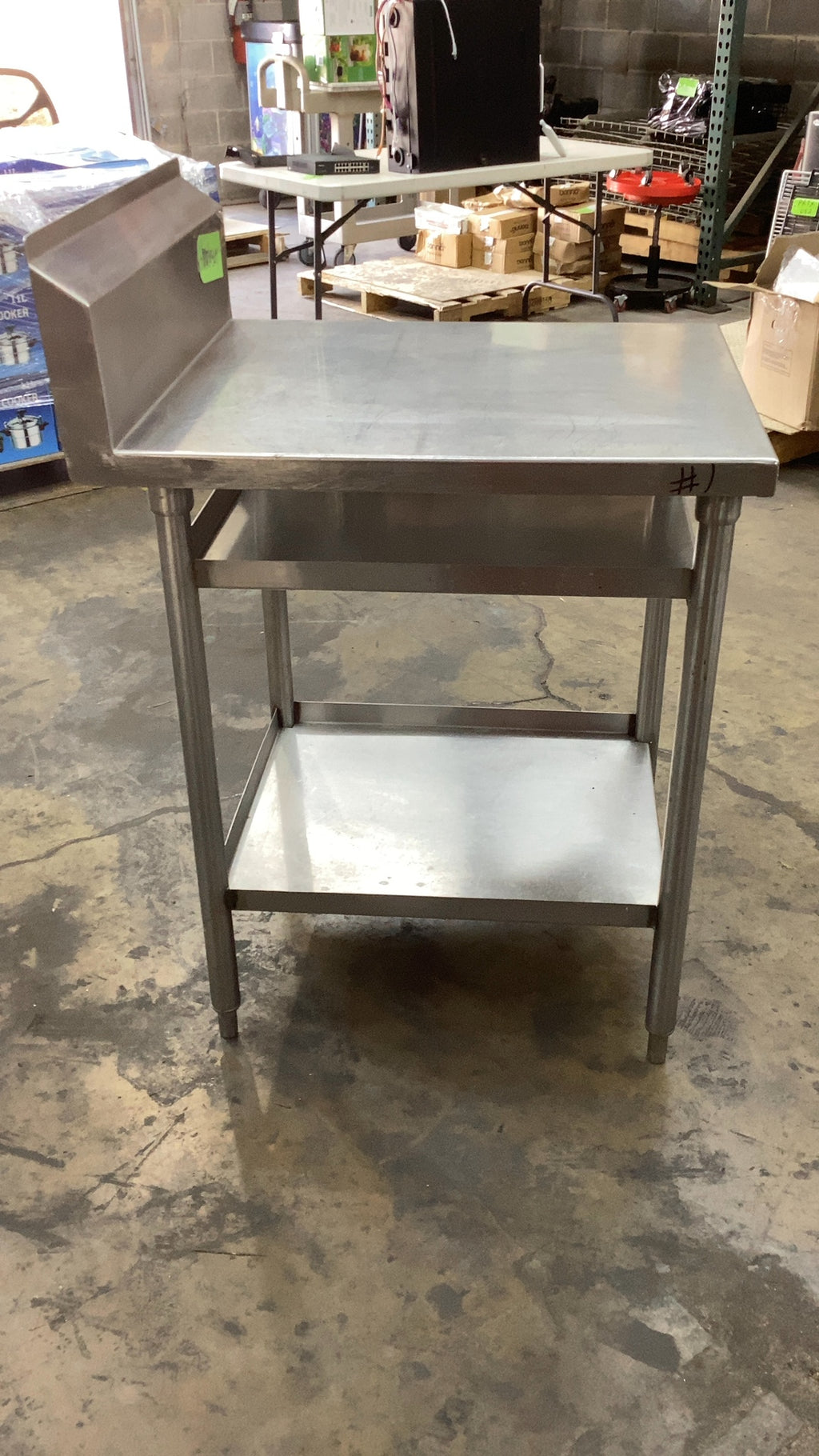Stainless Steel Two Shelf Table With Backsplash