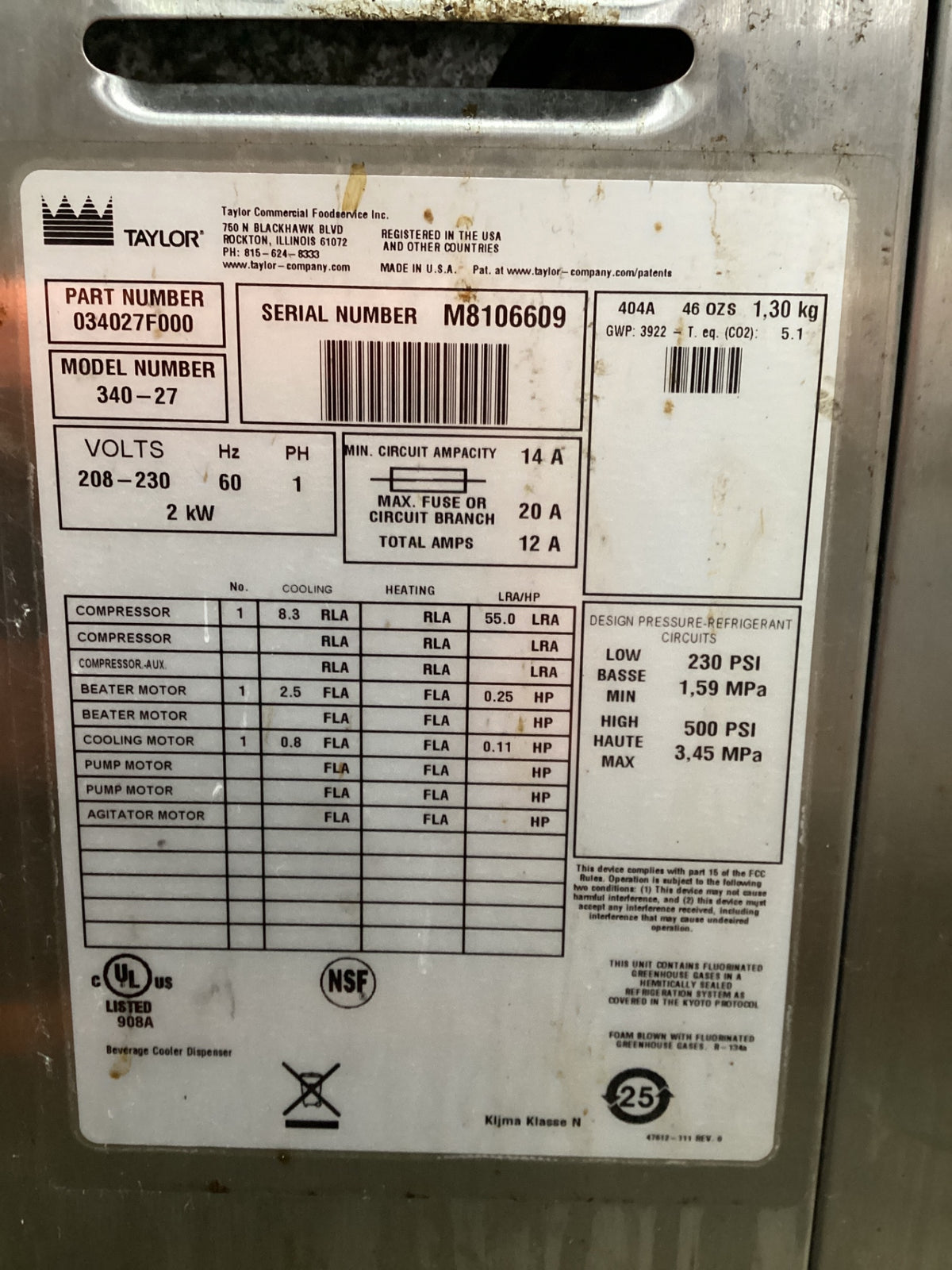 Taylor 340-27 Soft Serve Machine