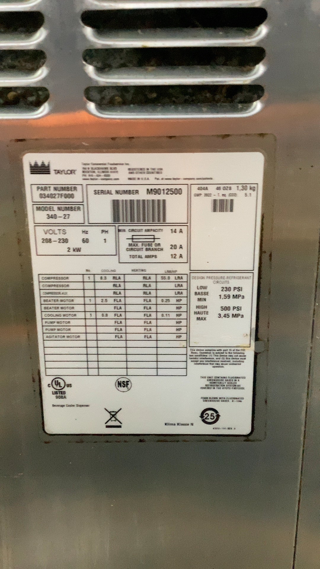 Taylor 340-27 Soft Serve Machine
