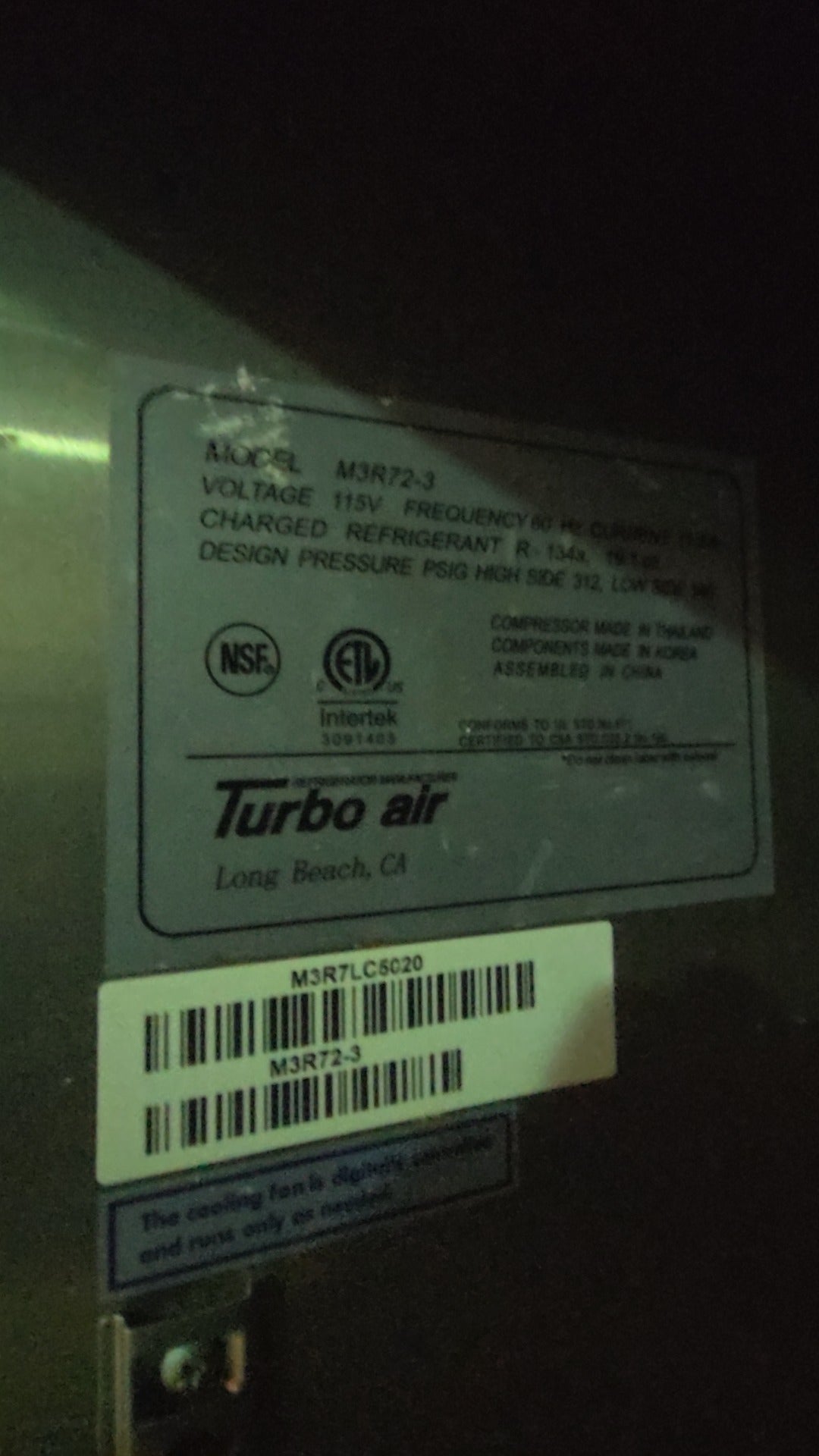 Turbo Air M3R72-3 Refrigerator, Reach-In Upright 3-Door 115V Stainless Steel On Casters