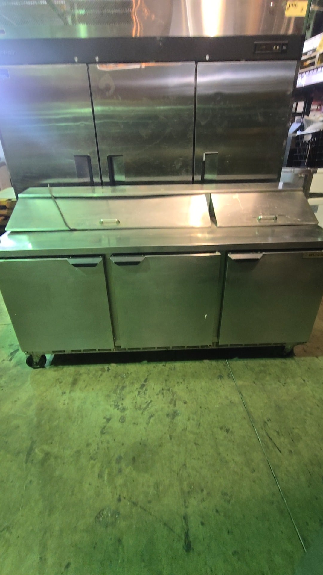 Beverage-Air SPE72HC-18 Refrigerator, Sandwich/Salad Prep Table 3-Door Dual Lid Prep Top