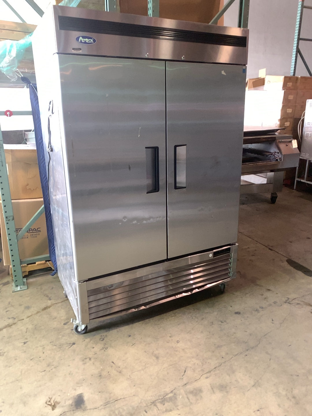 Atosa MBF8507GR Vertical Cooler, Bottom Mount Reach-In 2 Solid Swing Doors 115V Stainless Steel On Casters