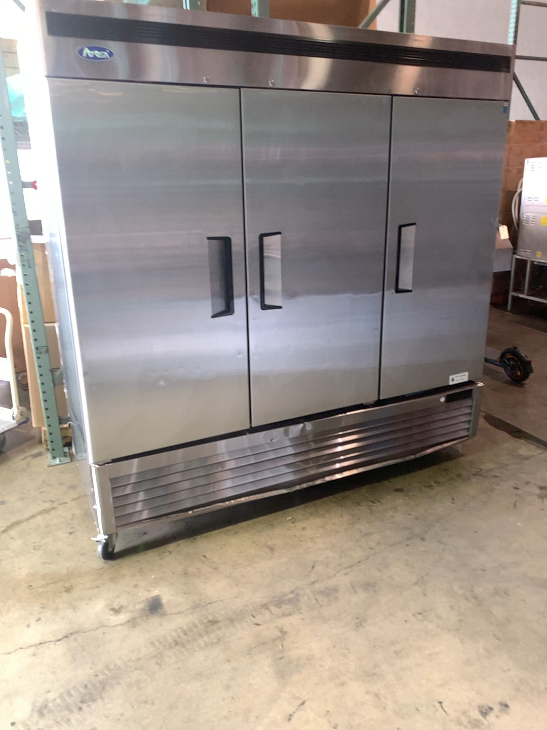 Atosa MBF8508GR Cooler, Reach-In Vertical Bottom Mount 3-Door 115V 1 Phase Stainless Steel On Wheels