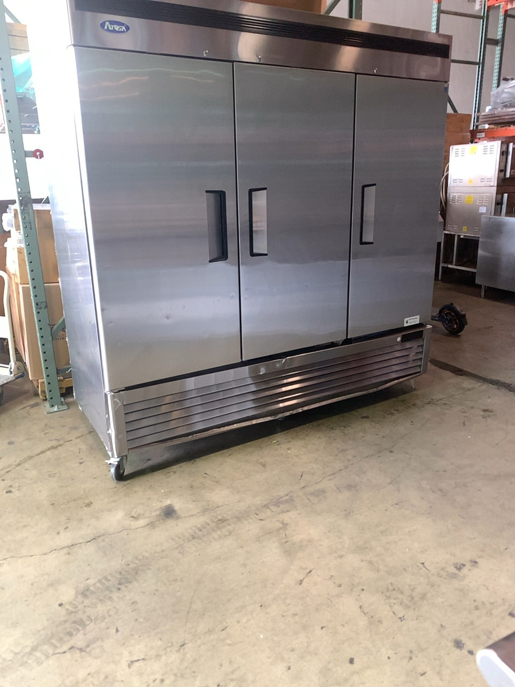 Atosa MBF8508GR Cooler, Reach-In Vertical Bottom Mount 3-Door 115V 1 Phase Stainless Steel On Wheels