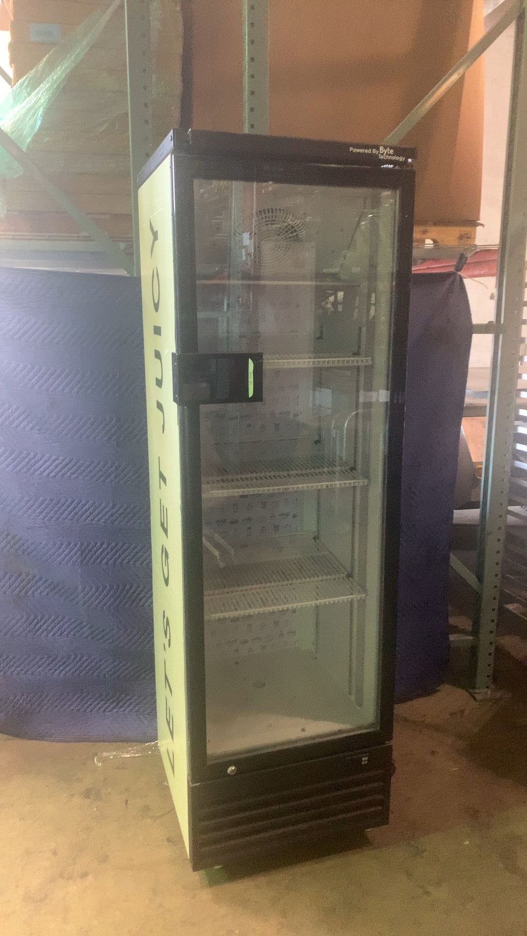 Byte Technology SS-P380WA Upright Display Cooler, Smart Glass Door 4 Wire Shelves, 14 Cubic Foot Capacity, 115V Electric