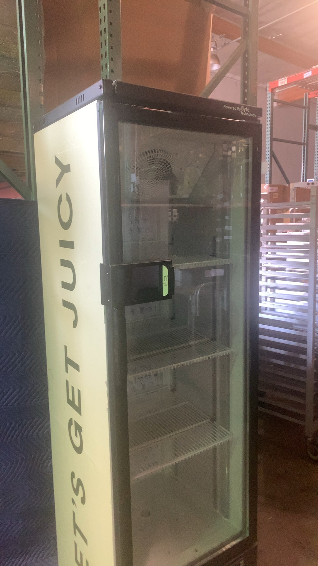 Byte Technology SS-P380WA Upright Display Cooler, Smart Glass Door 4 Wire Shelves, 14 Cubic Foot Capacity, 115V Electric