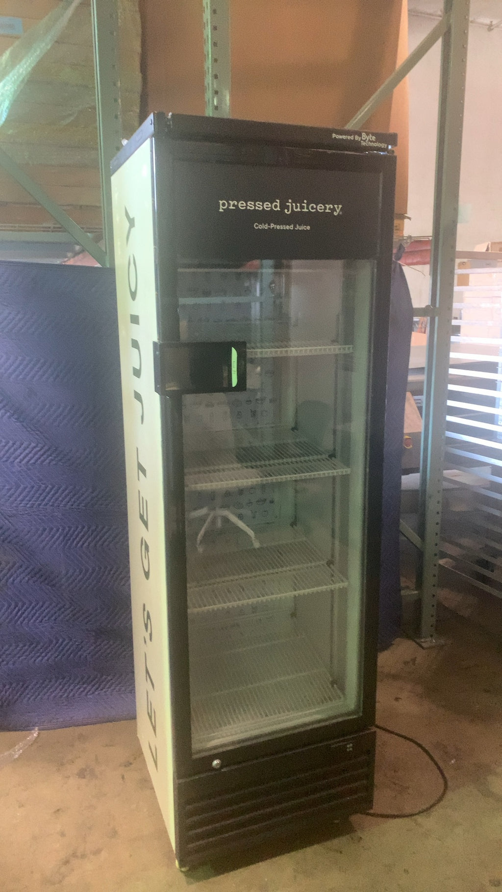 Byte SS-P380WA Upright Display Cooler, Glass Door Internal Shelves Cold-Pressed Juice Branded