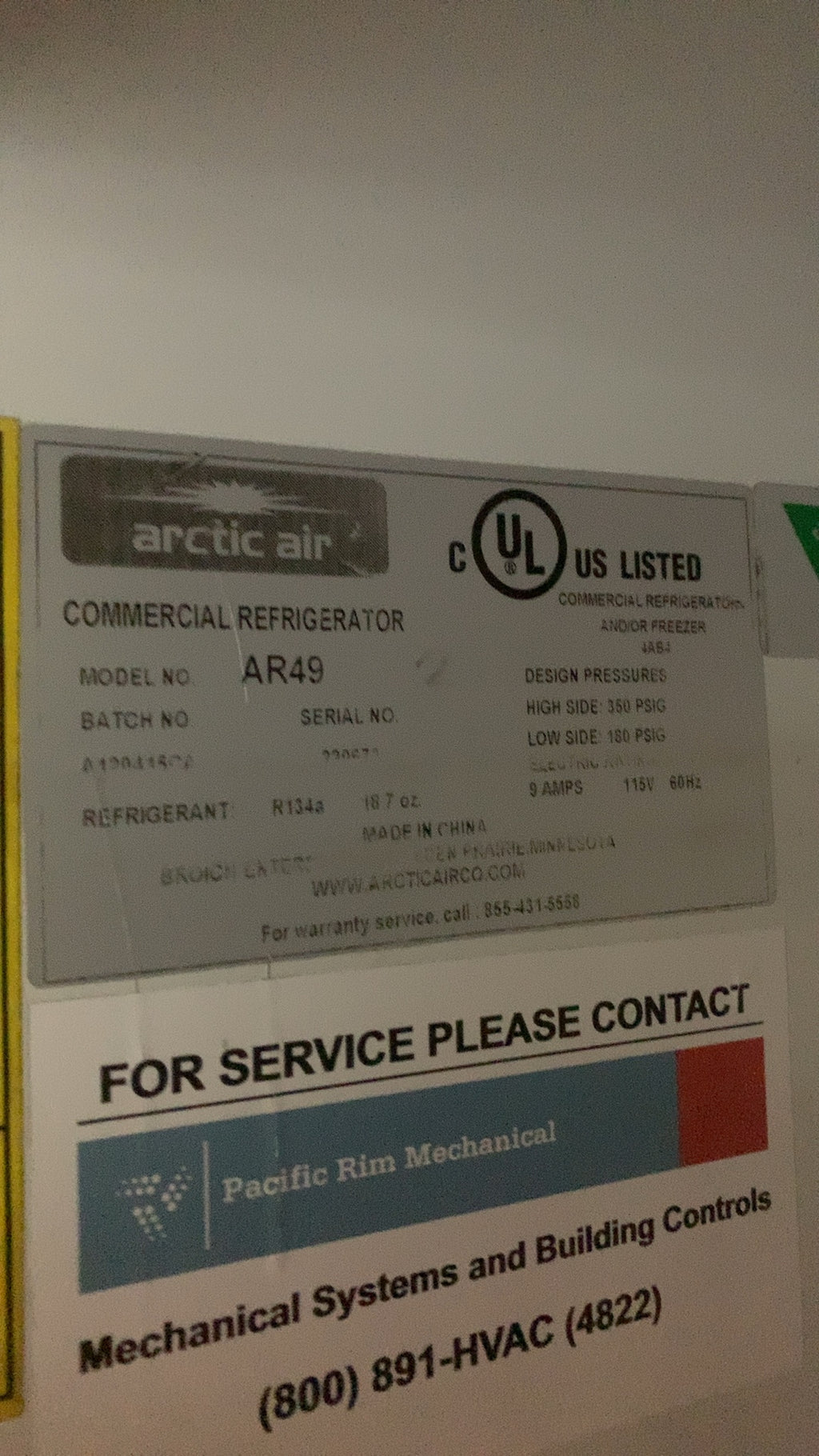 Arctic Air AR49 Commercial Refrigerator, Two Door 115V 9 Amps